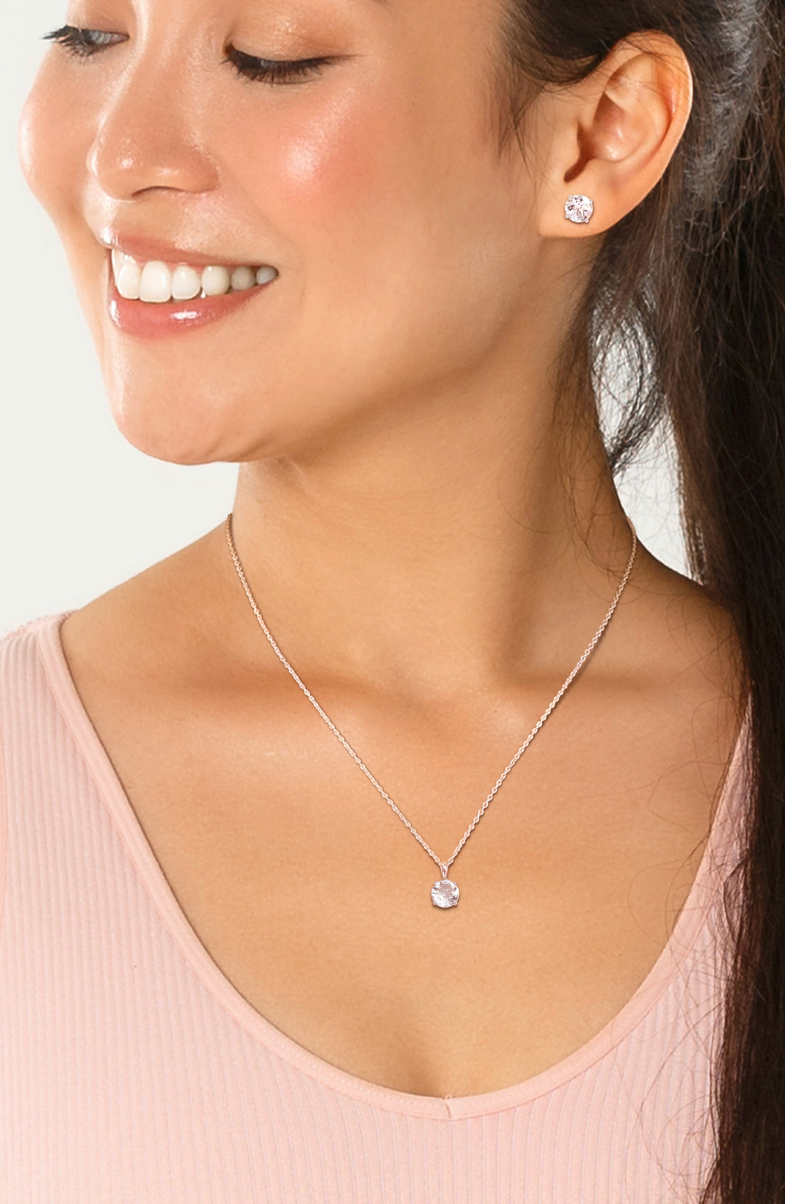 DELMAR Sterling Silver Round White Topaz Stud Earrings & Pendant Necklace Set