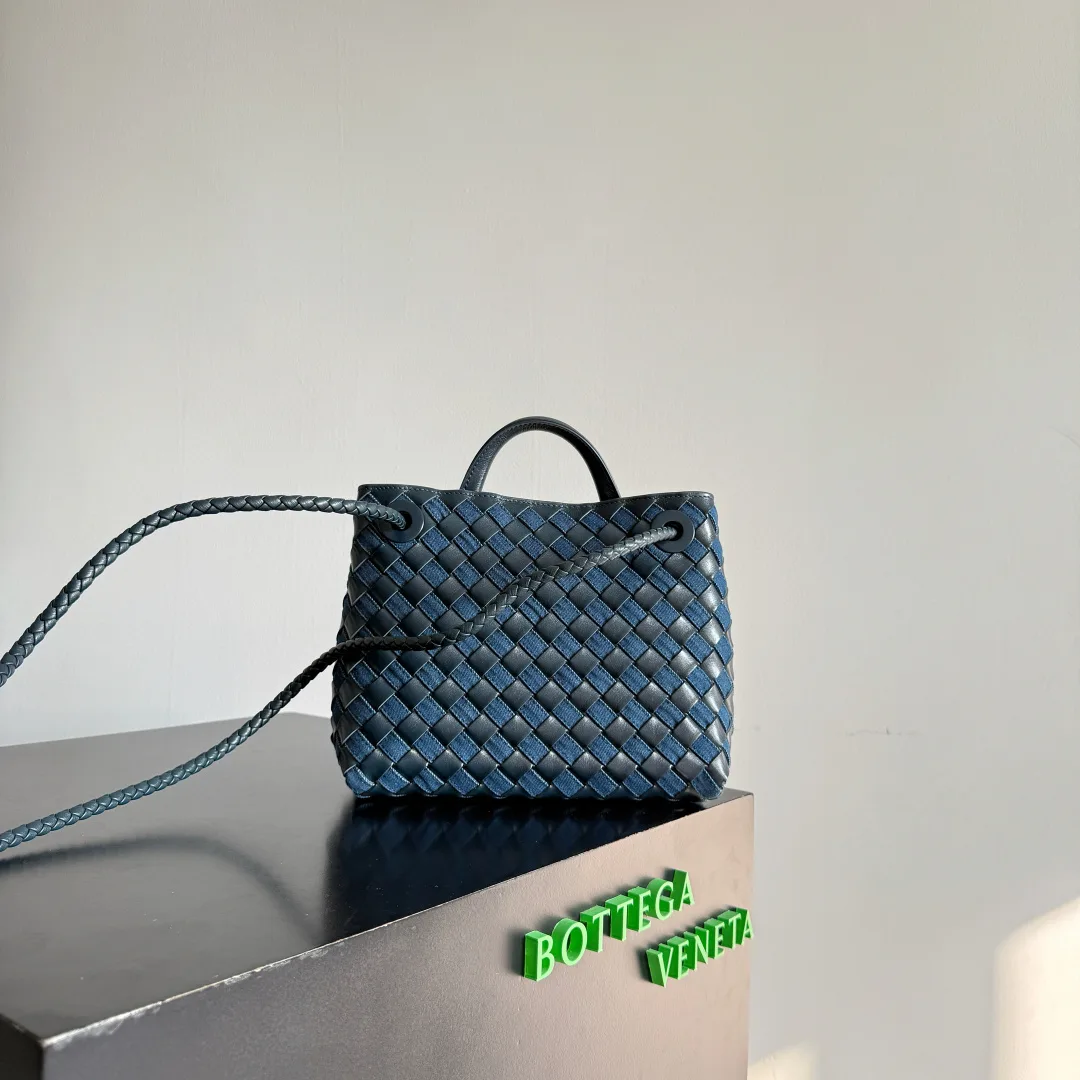 Bottega Veneta Andiamo Navy Intrecciato Woven Leather Top Handle Bag product photo from LabelPicks