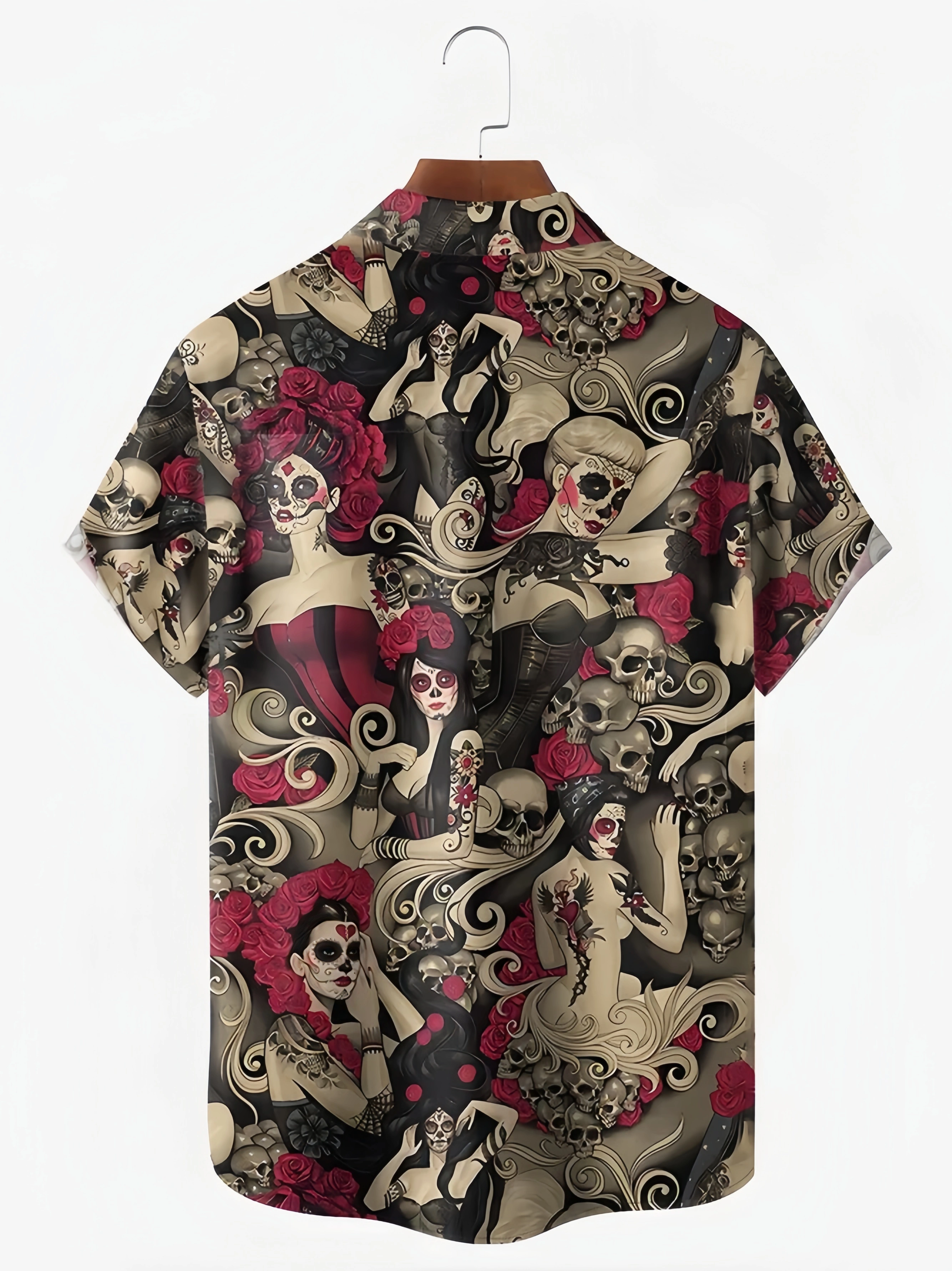 Day of the Dead Skull Girls Chest Pocket Short Sleeve Casual Shirt
