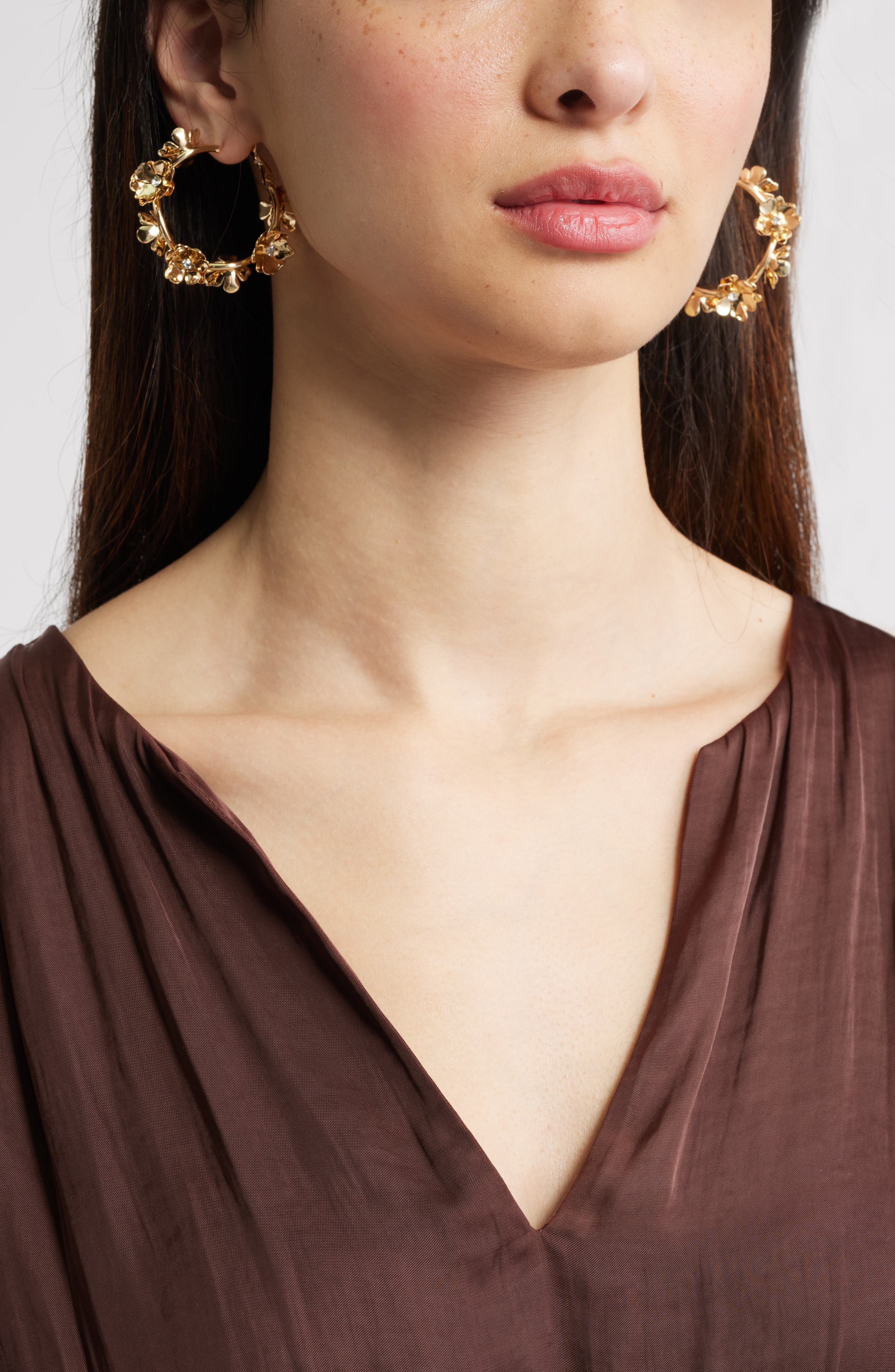 Nordstrom Crystal Floral Hoop Earrings