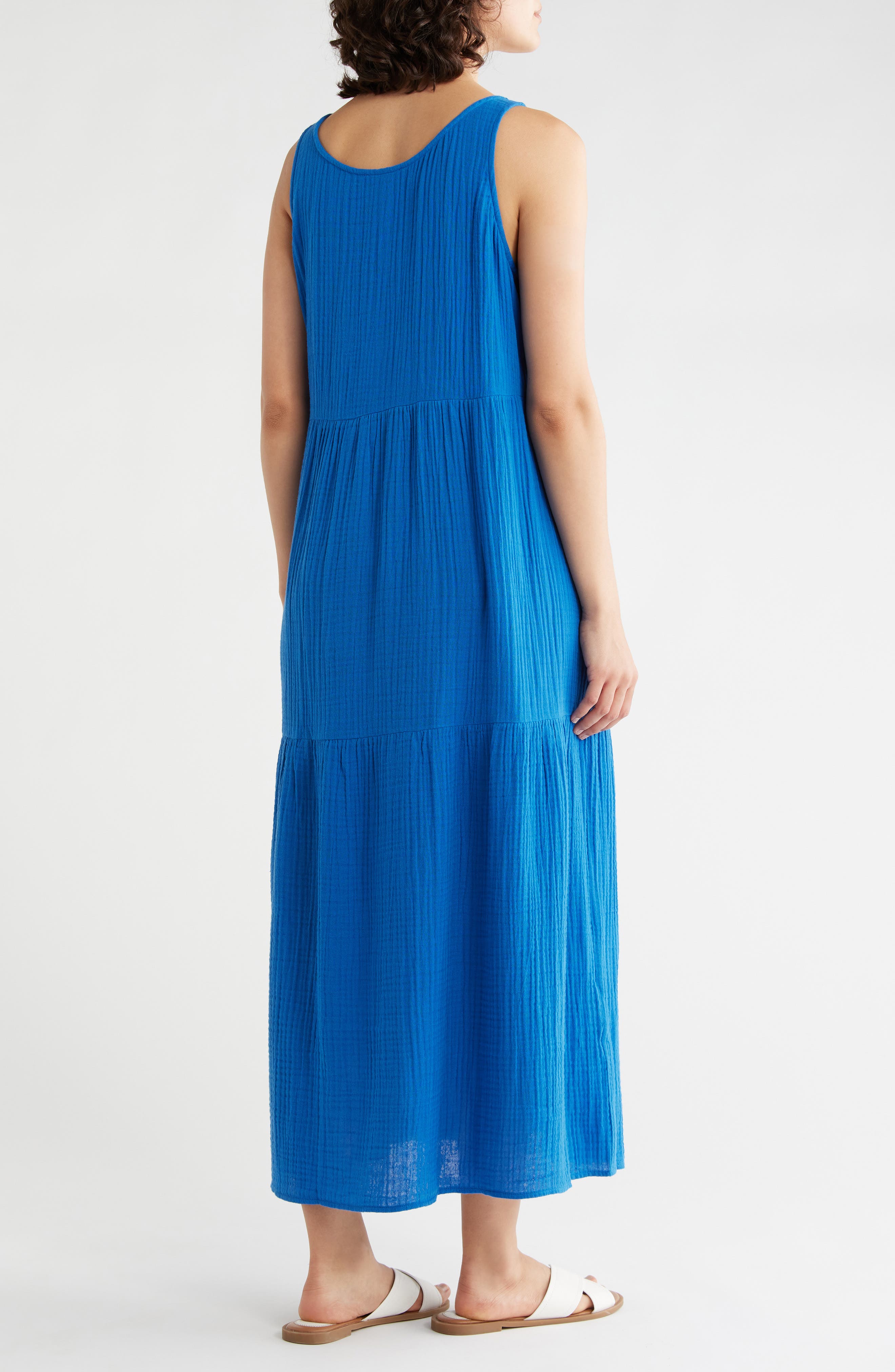Eileen Fisher Sleeveless Organic Cotton Gauze Tiered Maxi Dress