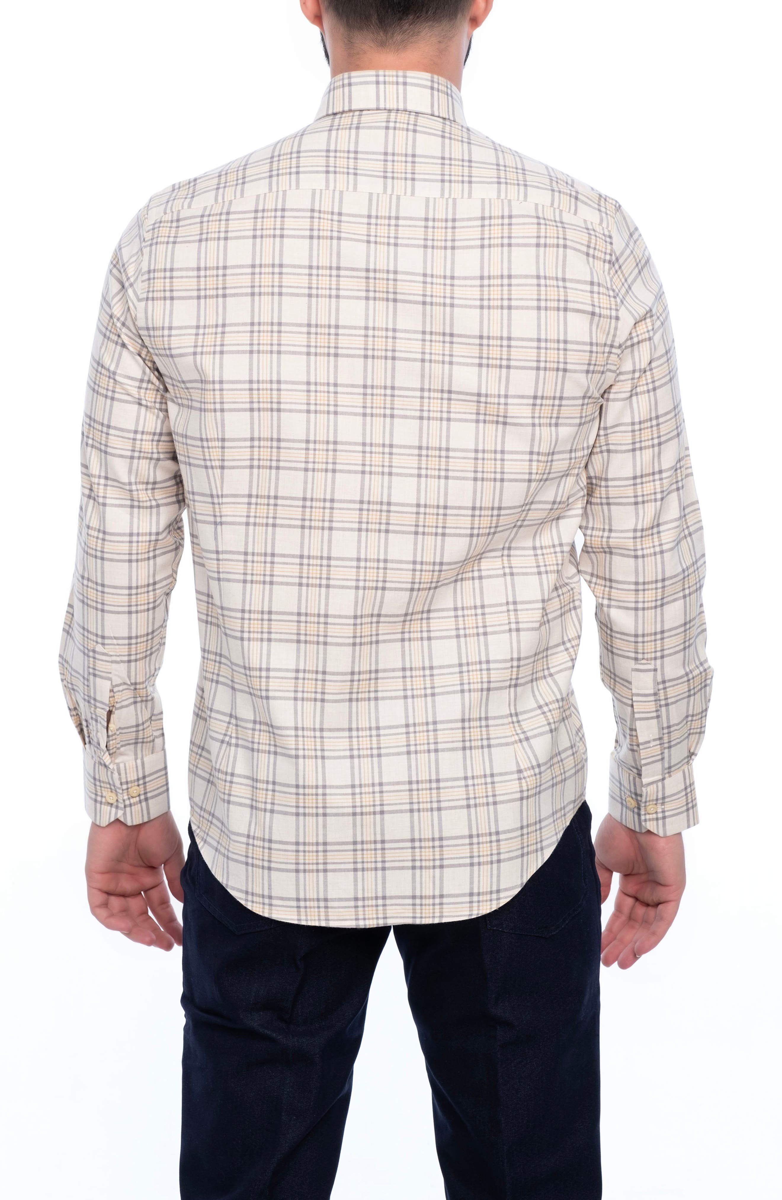 VELLAPAIS Check Cotton Slim Fit Button Down Shirt