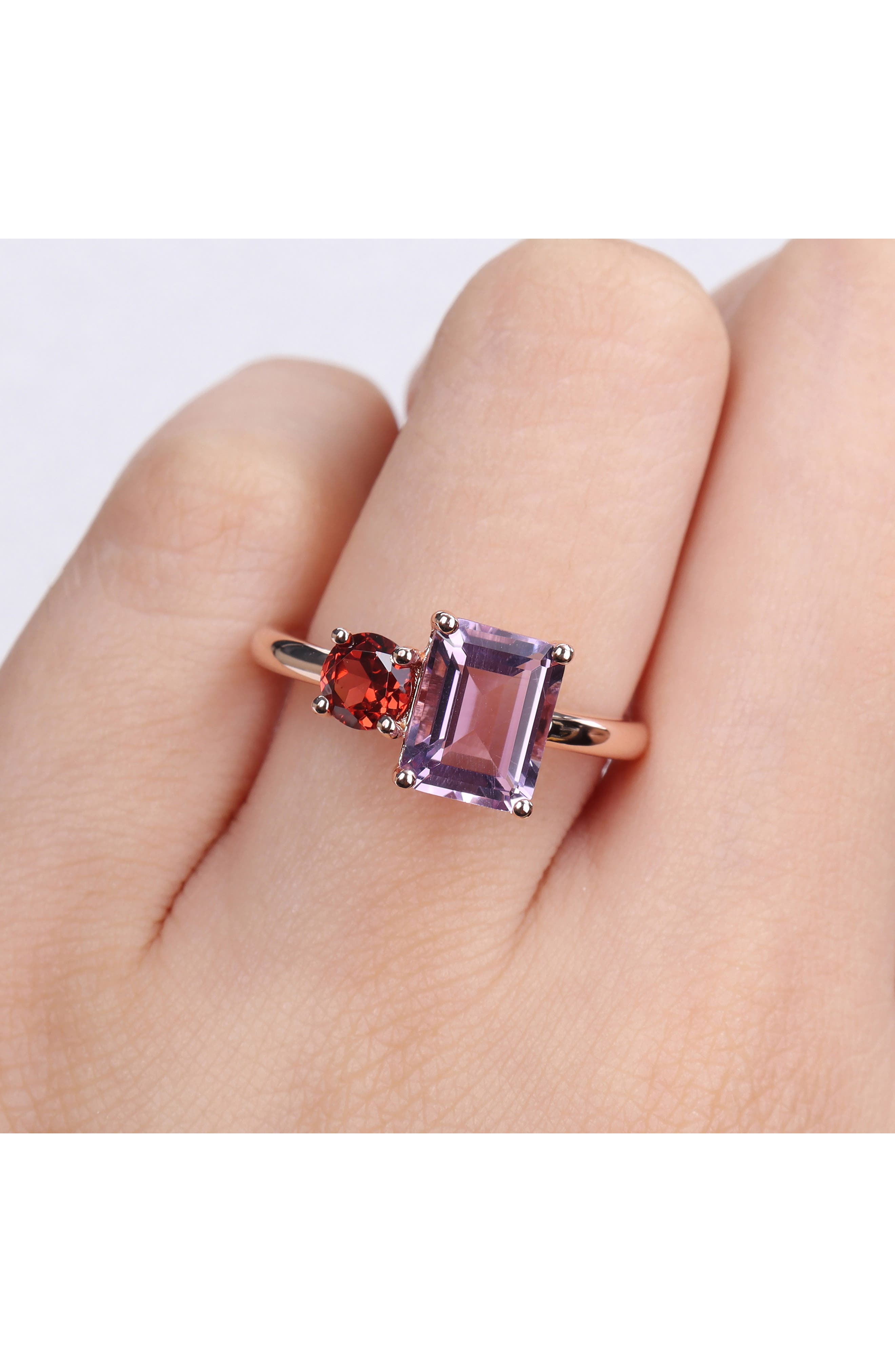 DELMAR 14K Rose Gold Plated Sterling Silver Amethyst & Garnet Ring
