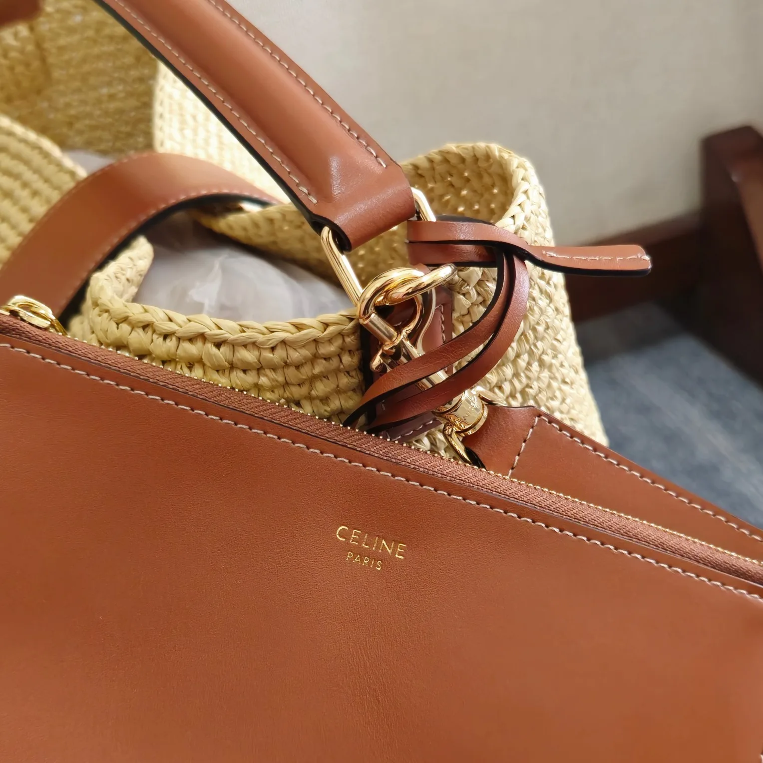 Celine Straw Woven Triomphe Bucket Bag product photo from LabelPicks