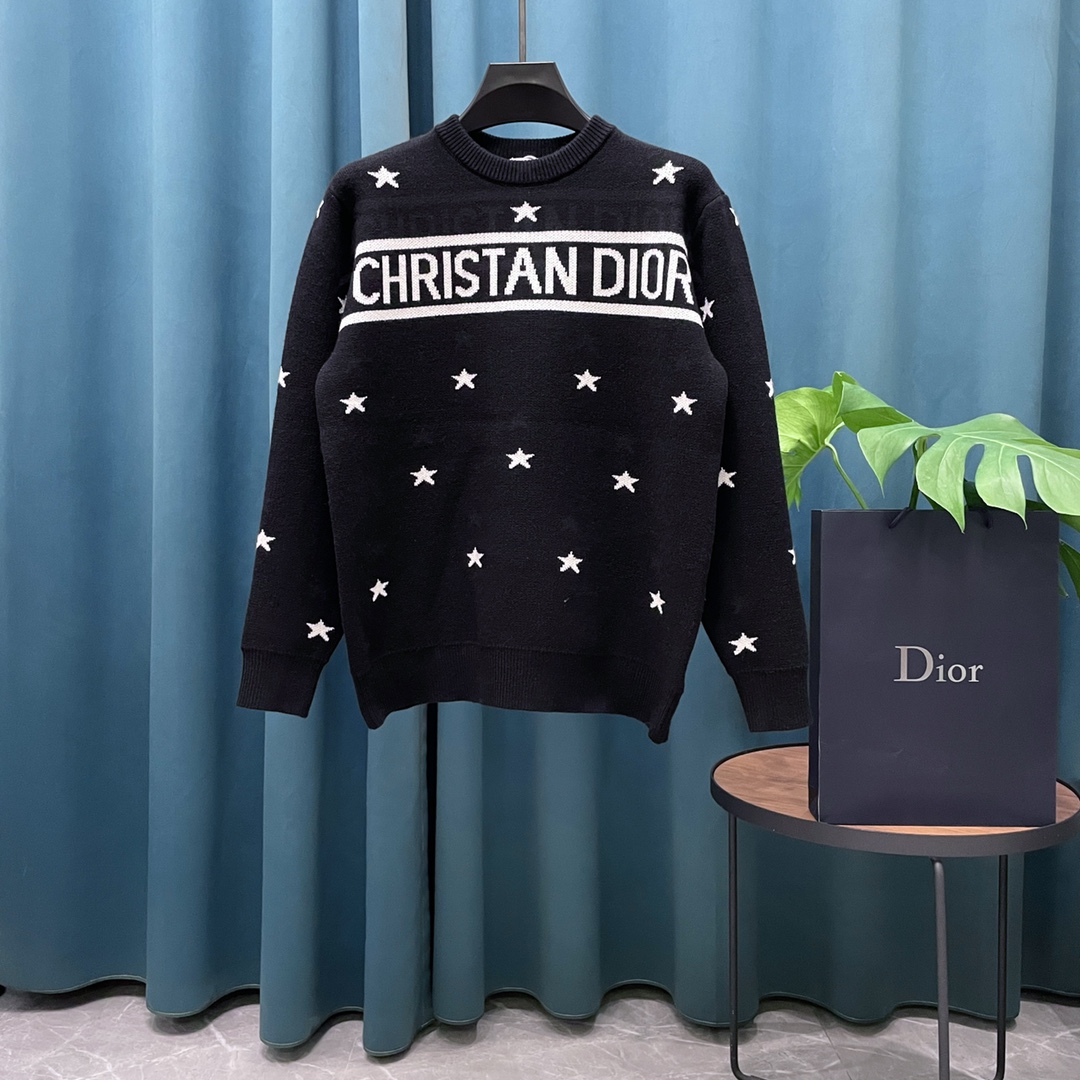 Letters Star Jacquard Long Sleeve Knitted Sweater