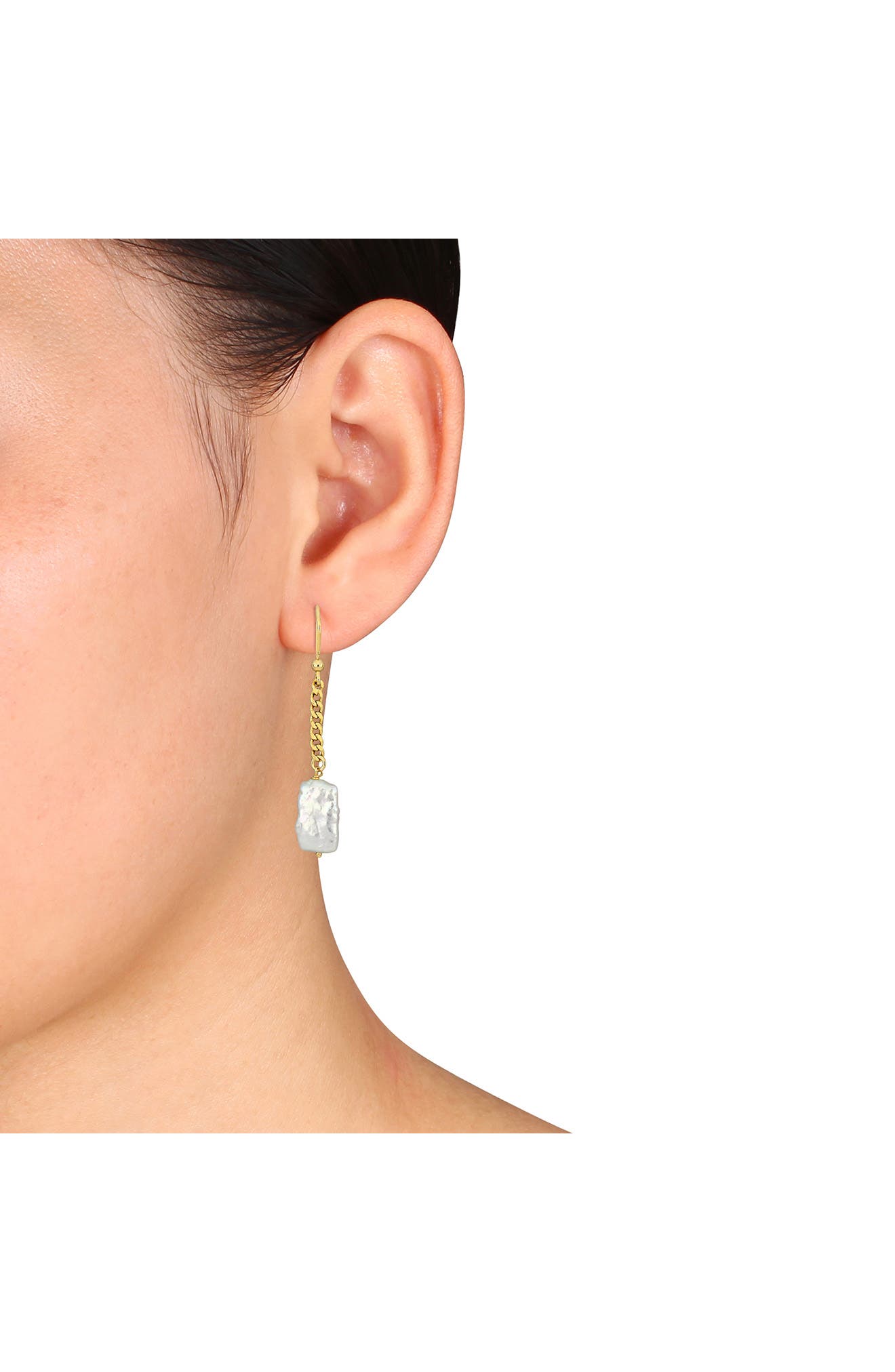DELMAR 18K Gold Plated Sterling Silver 15mm x 9mm Cultured Freshwater Pearl Drop Earrings