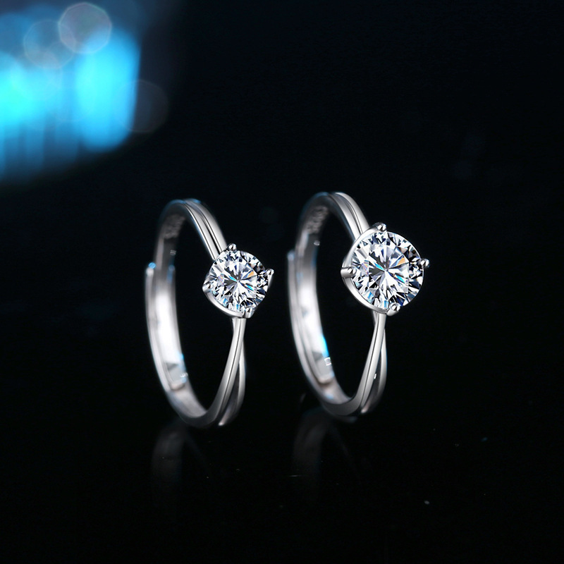 New moissanite ring, sterling silver, 50 points, with a simple, fashionable, and elegant design, featuring a simulated moissanite stone