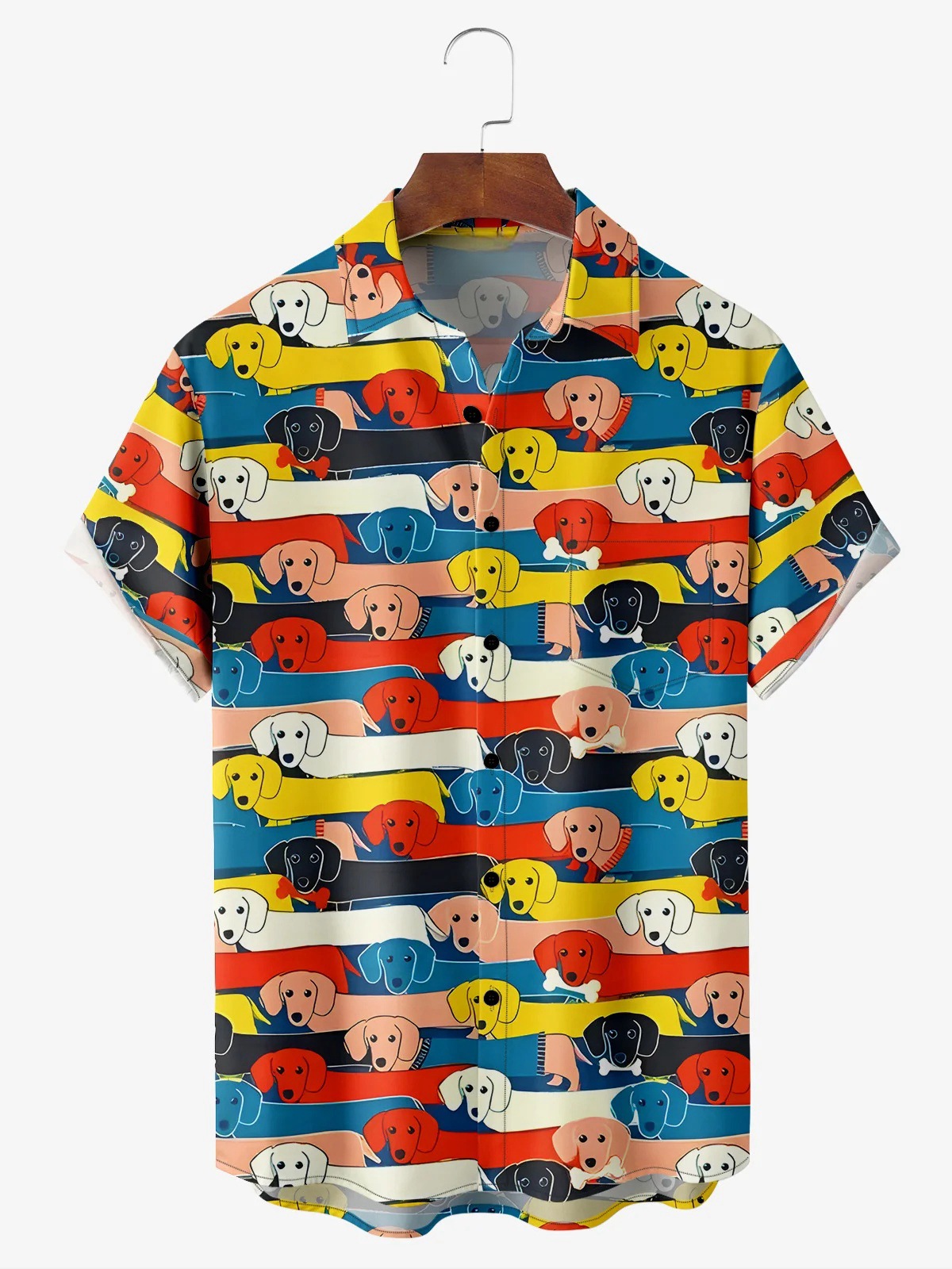 Dog Party Chest Pocket Short Sleeve Casual Shirt