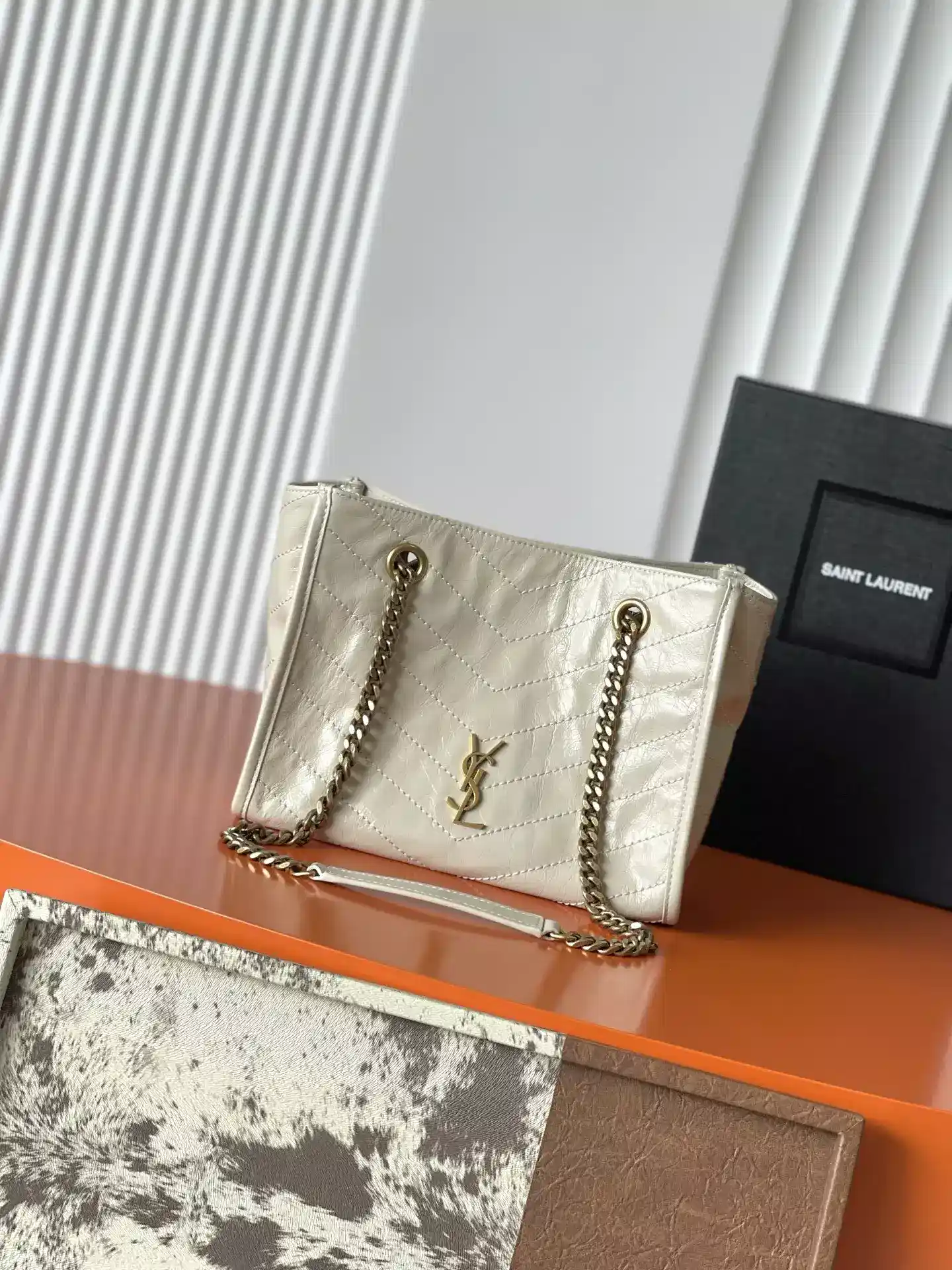 Saint Laurent White Niki Calfskin Tote Bag product photo from LabelPicks