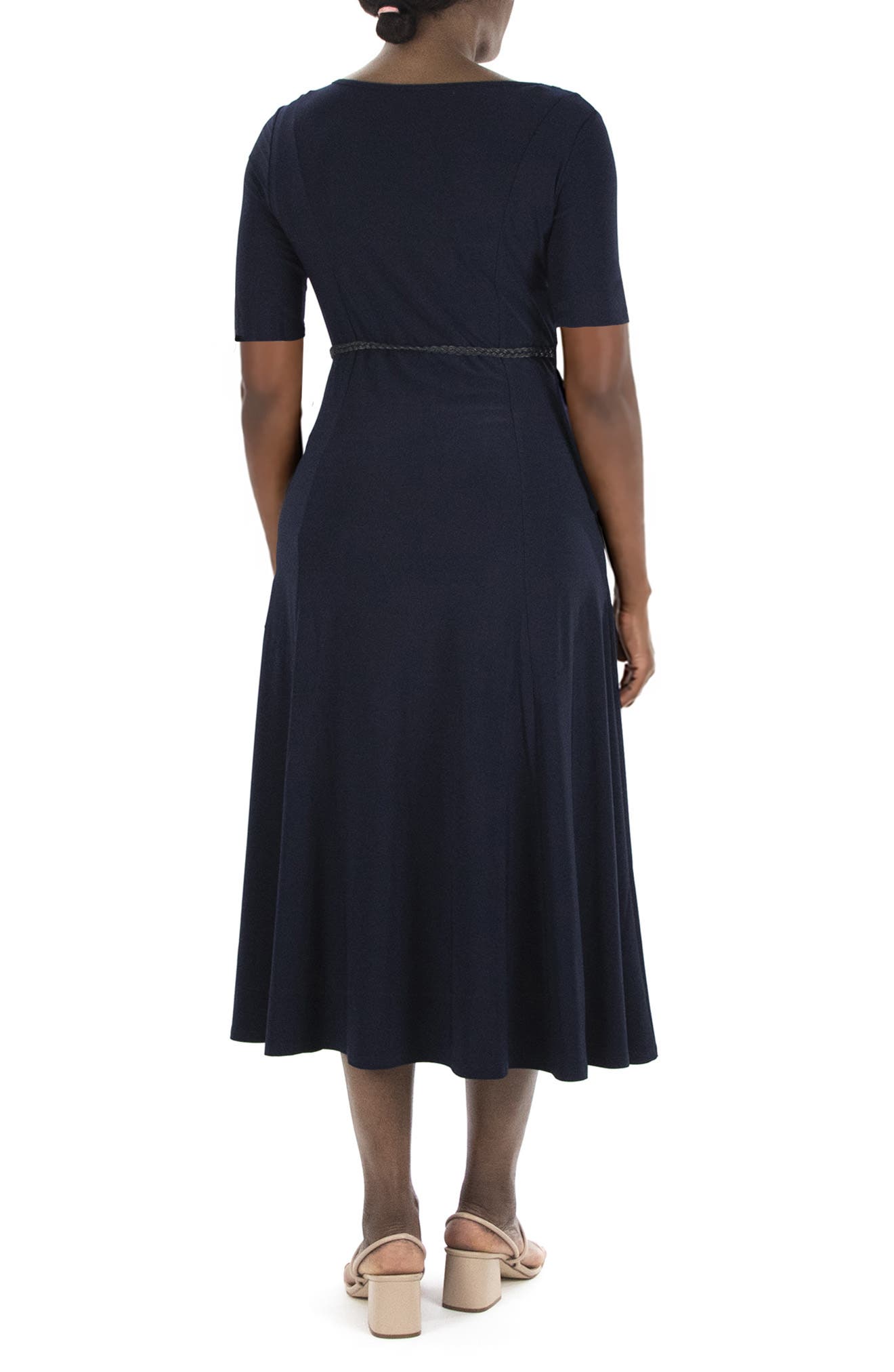 Nina Leonard Sylvia Belted A-Line Midi Dress