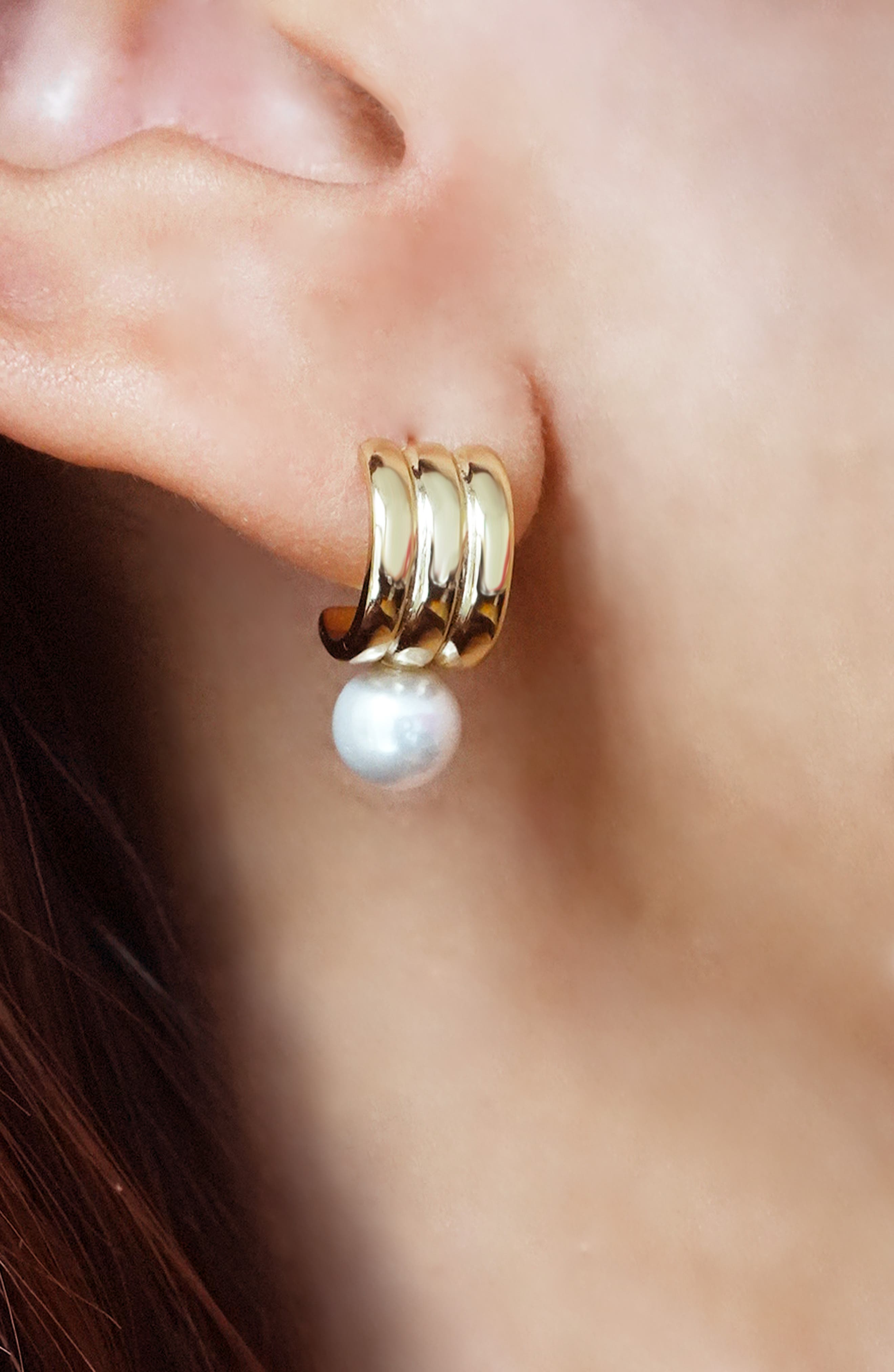 Argento Vivo Sterling Silver Small Rib Faux Pearl Huggie Hoop Earrings