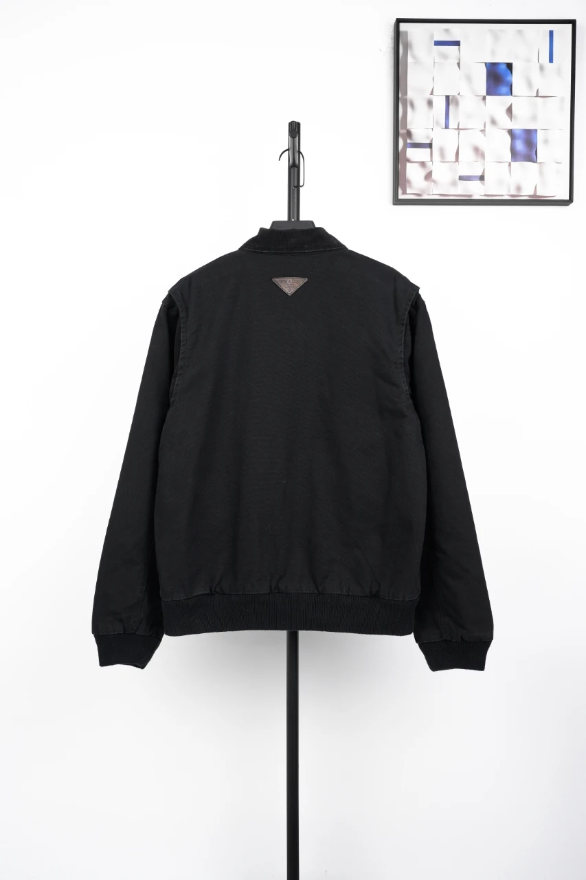 Prada Black Distressed Padded Jacket with Back Triangle Leather Patch product photo from LabelPicks