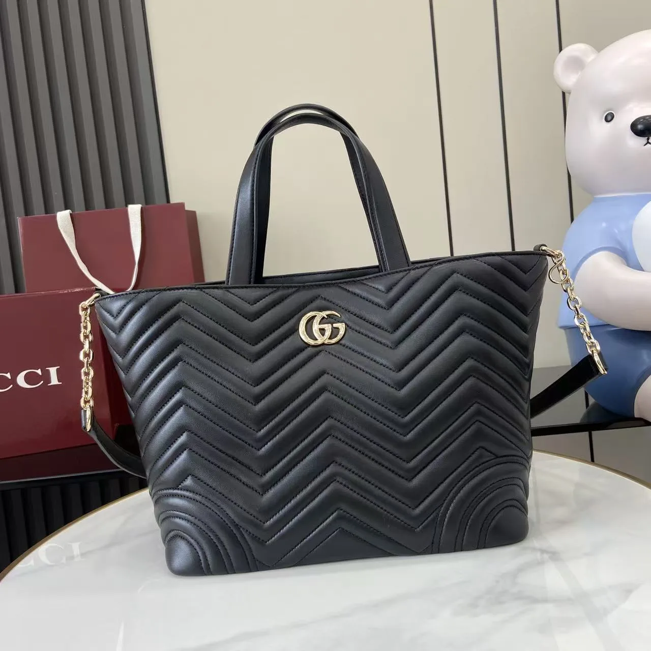 Gucci Marmont Black GG Supreme Canvas Tote Bag product photo from LabelPicks