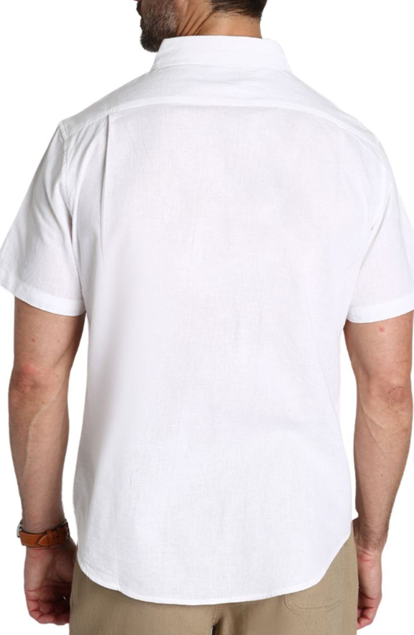 JACHS Solid Short Sleeve Cotton & Linen Button-Up Shirt