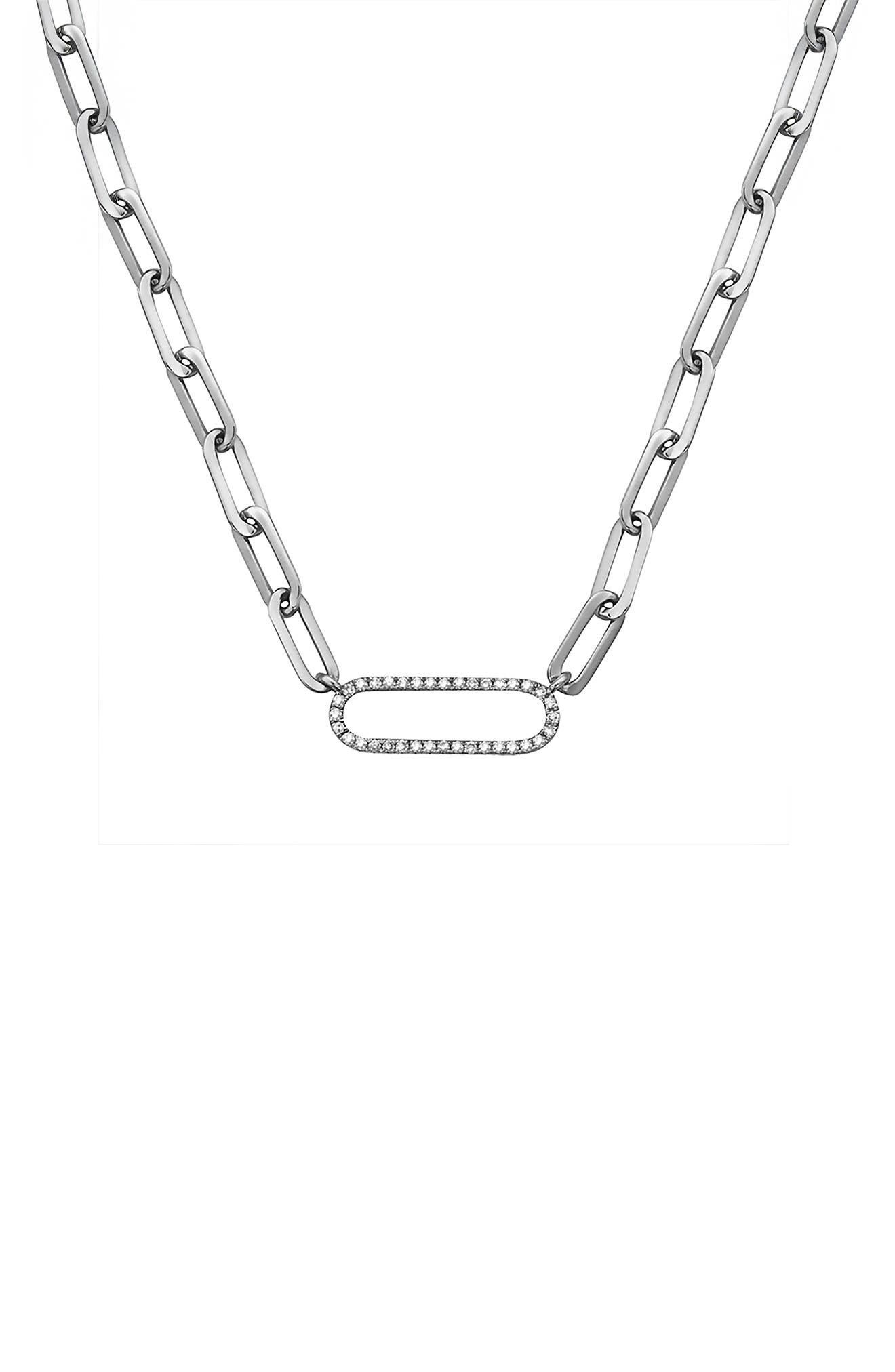EFFY Sterling Silver Diamond Paper Clip Link Pendant Necklace