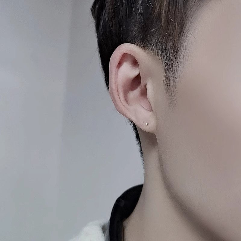 S999 pure silver ear piercing studs, simple ear rods, solid silver anti-clogging needles, no need to remove when sleeping, plain hoop earrings