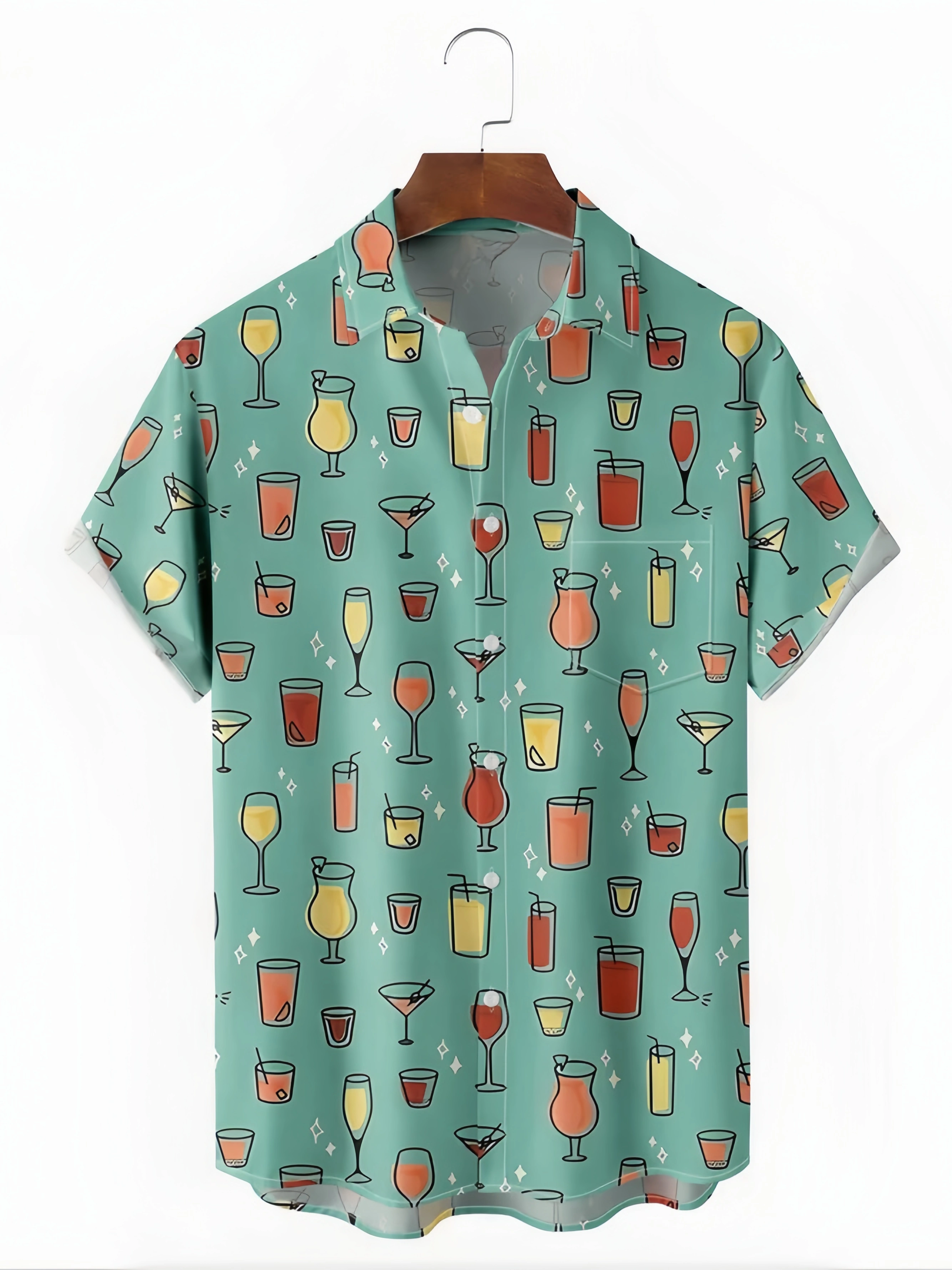 Cocktail Chest Pocket Short Sleeve Hawaiian Shirt