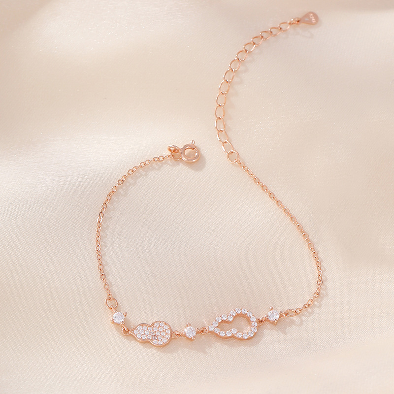 925 sterling silver bracelet with a double gourd design, featuring a Chinese-style micro-pave setting of cubic zirconia stones, in an ins-style design, a new Chinese-style bracelet