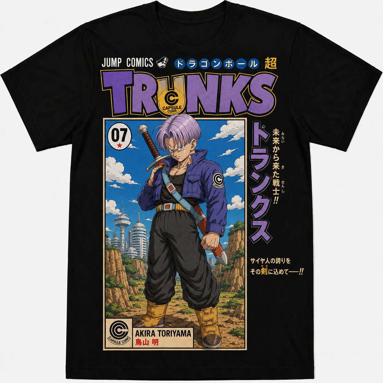 Remera Negra Dragon Ball Trunks Estilo Manga Japonés