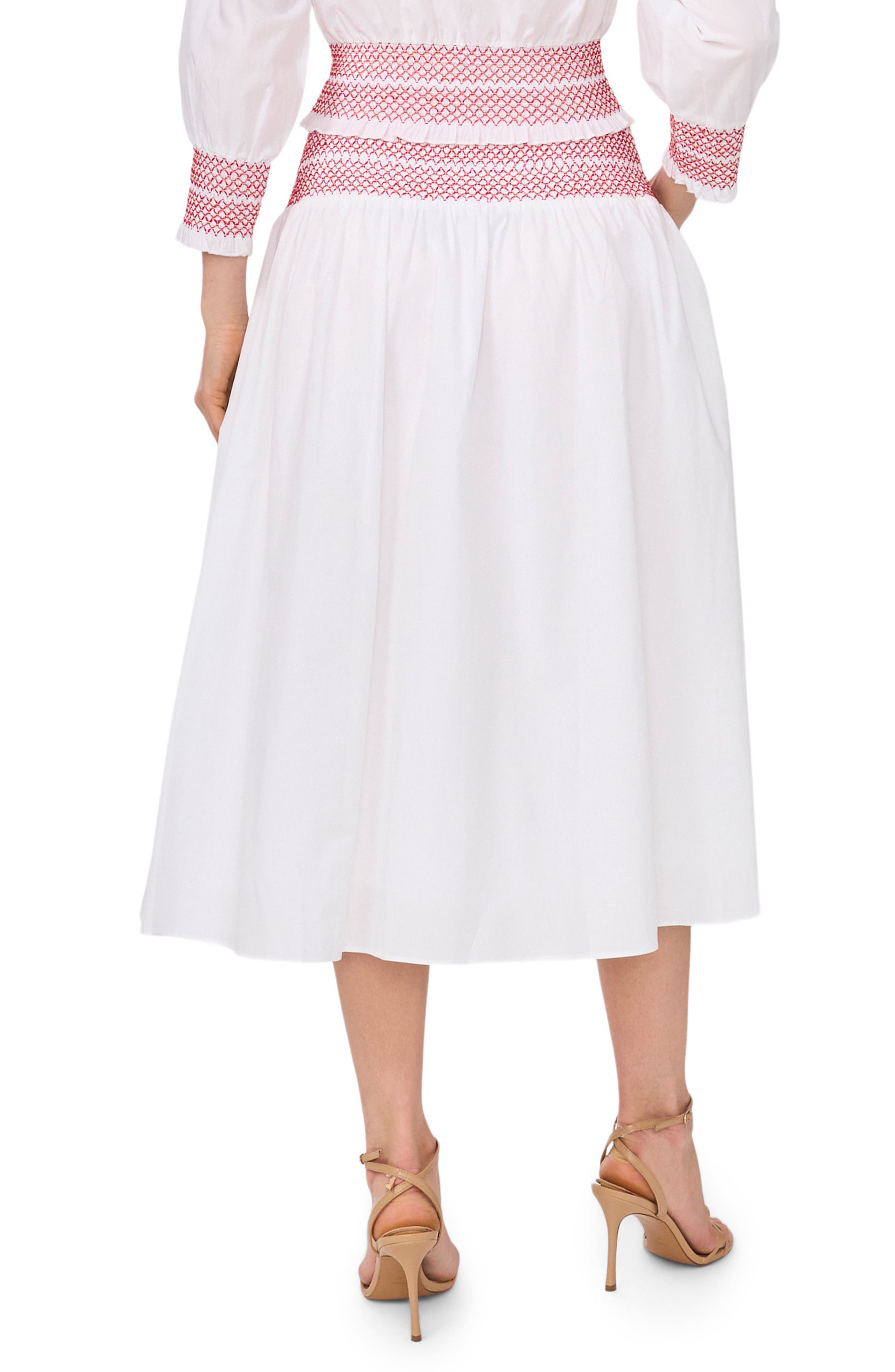 1.STATE Smocked Waist Midi Skirt