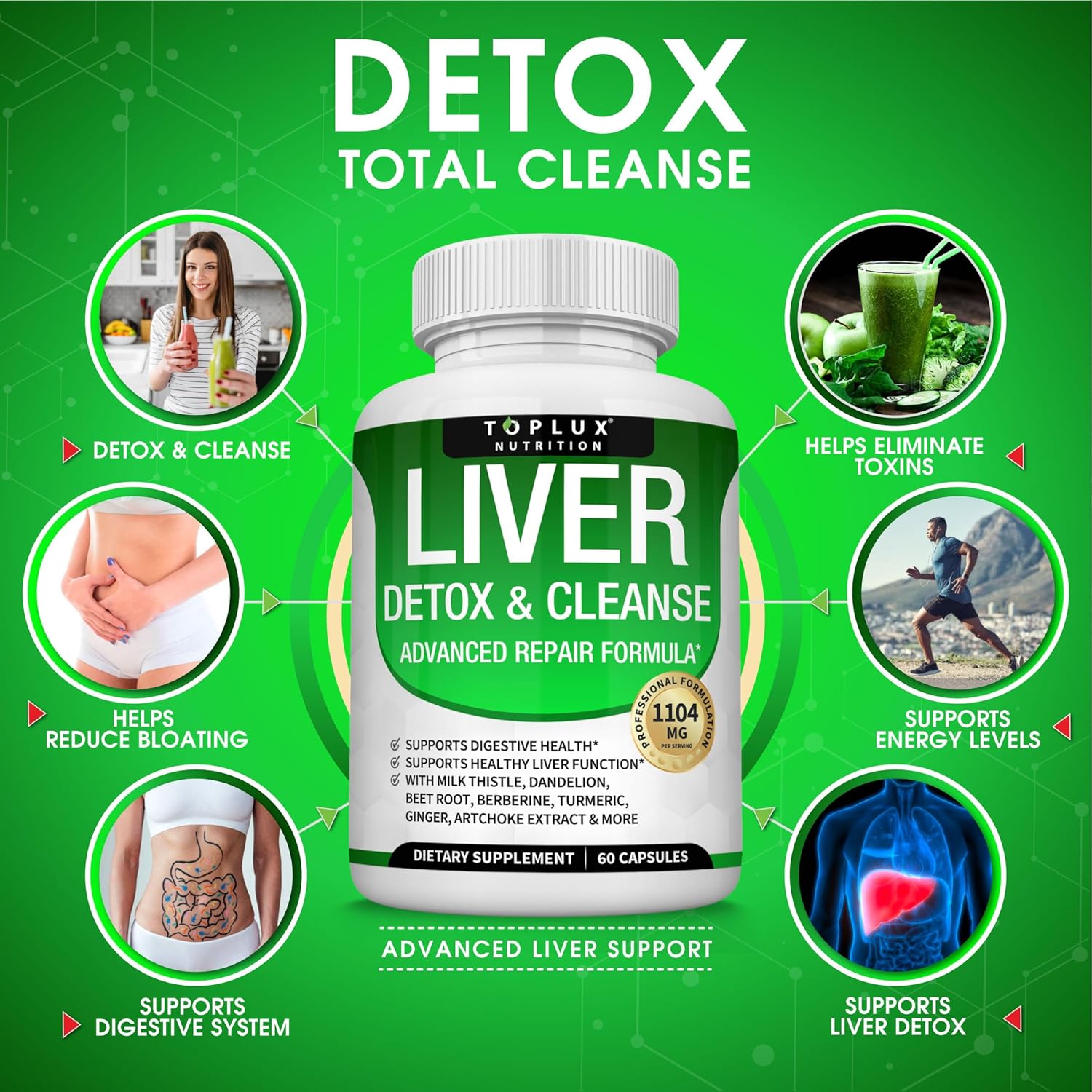 Liver Cleanse Detox & Repair Formula Liver Detox Supplement – Milk Thistle with Dandelion, Artichoke, Turmeric, Beet Root, Turmeric & More for Natural Fast Herbal Cleansing Non-GMO Vegan 60 Capsules