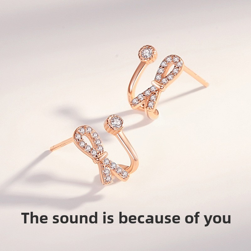 Korean-style bowknot earrings for women, summer, pure silver, simple and fashionable, rose gold, elegant, compact, mini, light luxury earrings
