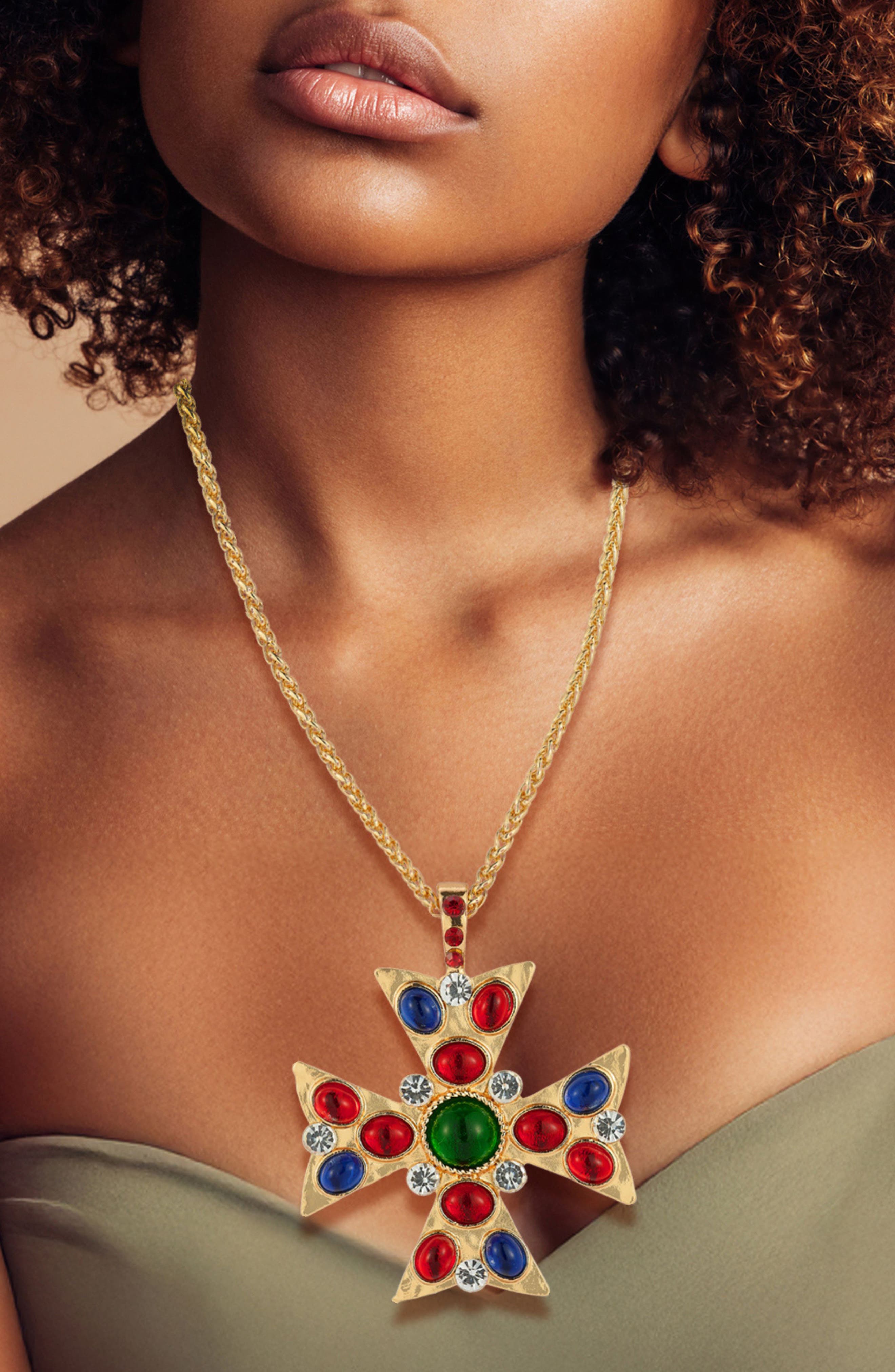 SPHERA MILANO Cabochon Cross Statement Necklace
