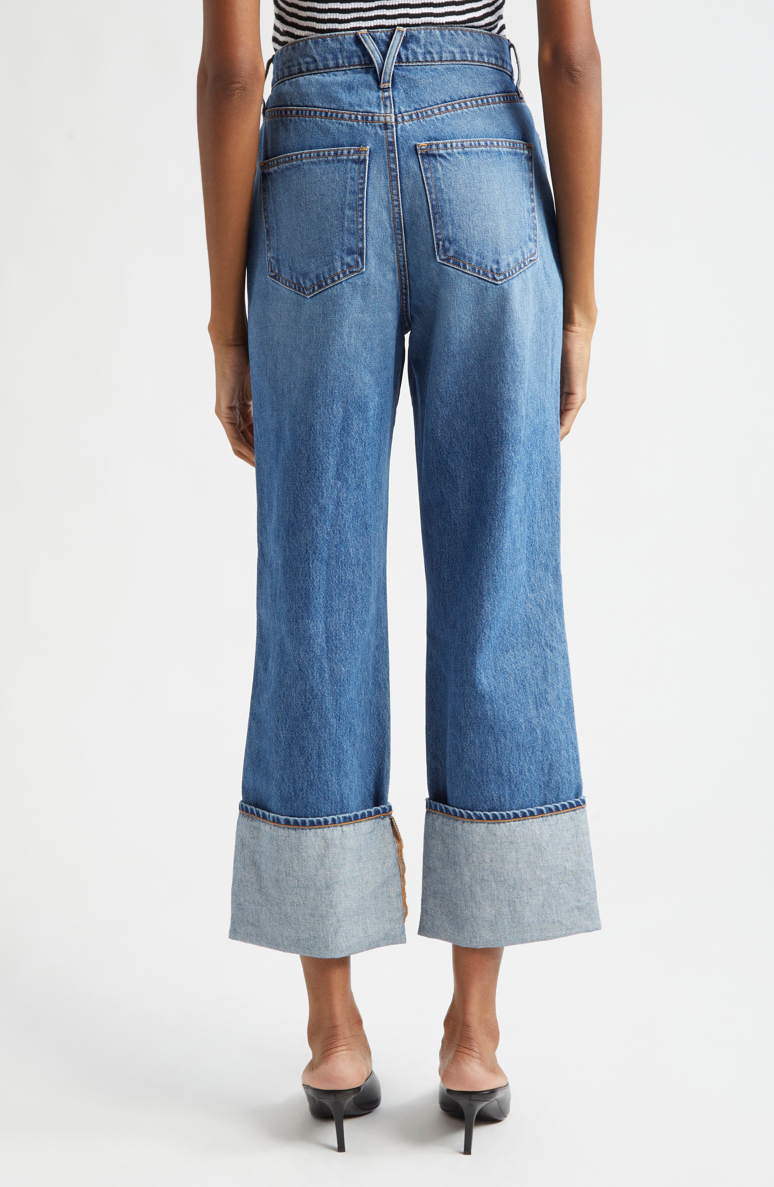 Veronica Beard Dylan Cuffed High Waist Relaxed Straight Leg Jeans