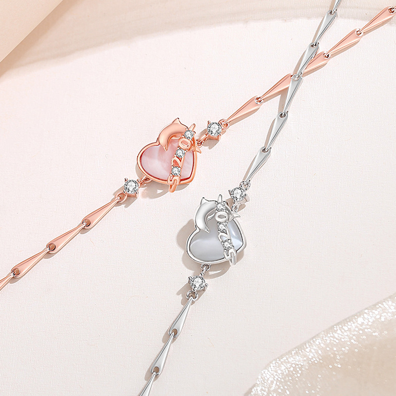 Original 520 Confession Dolphin Bracelet for Women, Pure Silver, Unique Design, Chic and Trendy, Heart-Shaped Bracelet, Valentine's Day Gift
