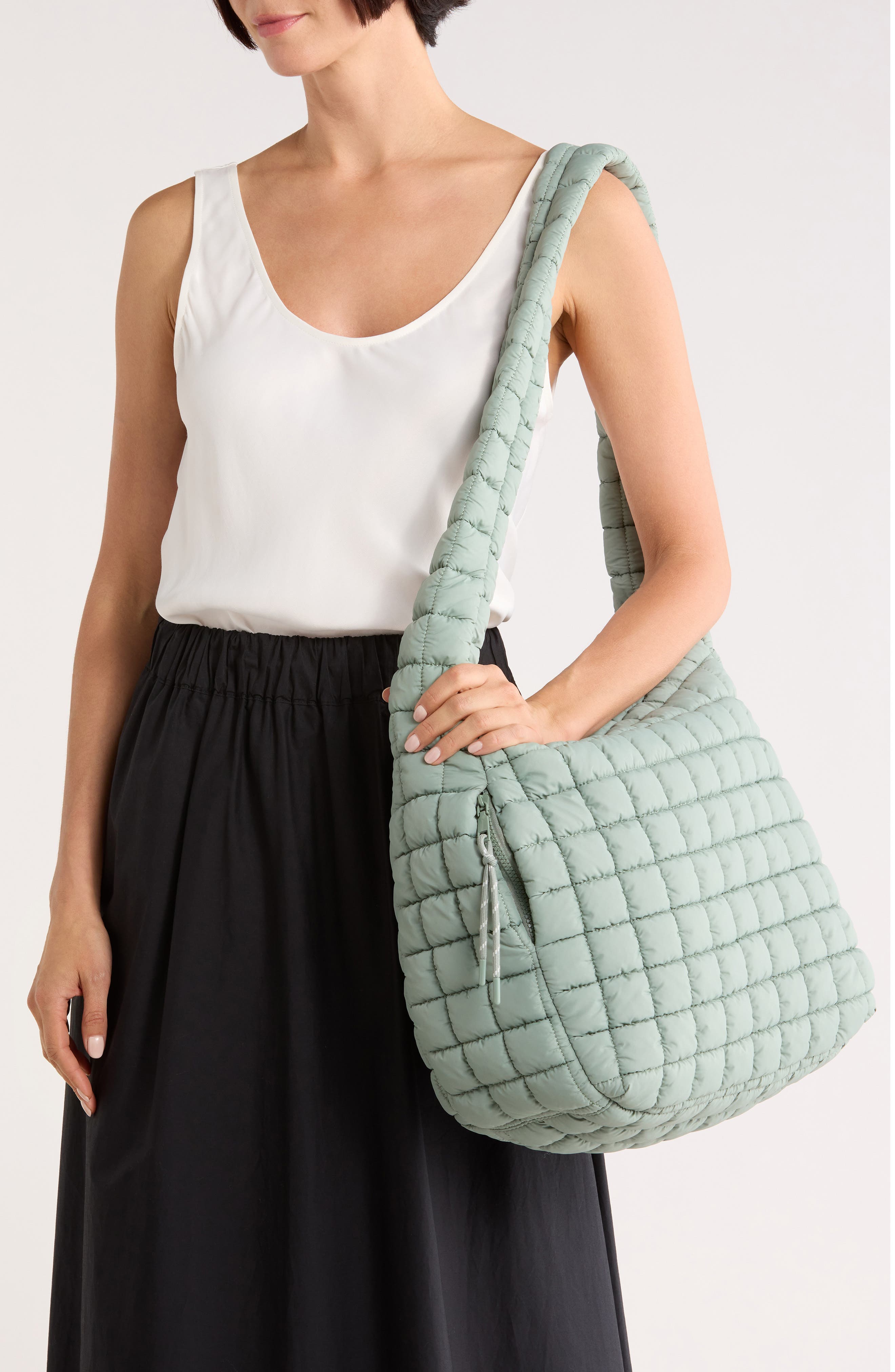 URBAN EXPRESSIONS HANDBAGS Square Quilt Nylon Hobo Bag