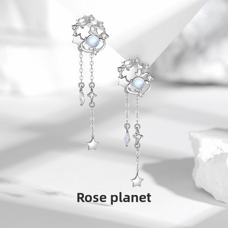 Original Little Prince Rose Flower Earrings for Women, 925 Sterling Silver, Summer Versatile Ins Tassel Earrings, Korean Style Planet Earrings