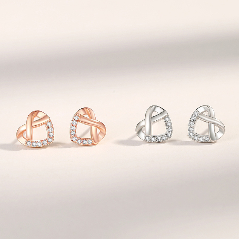 925 sterling silver cross heart earrings for women, fashionable retro style, rose gold, versatile heart-shaped earrings, jewelry