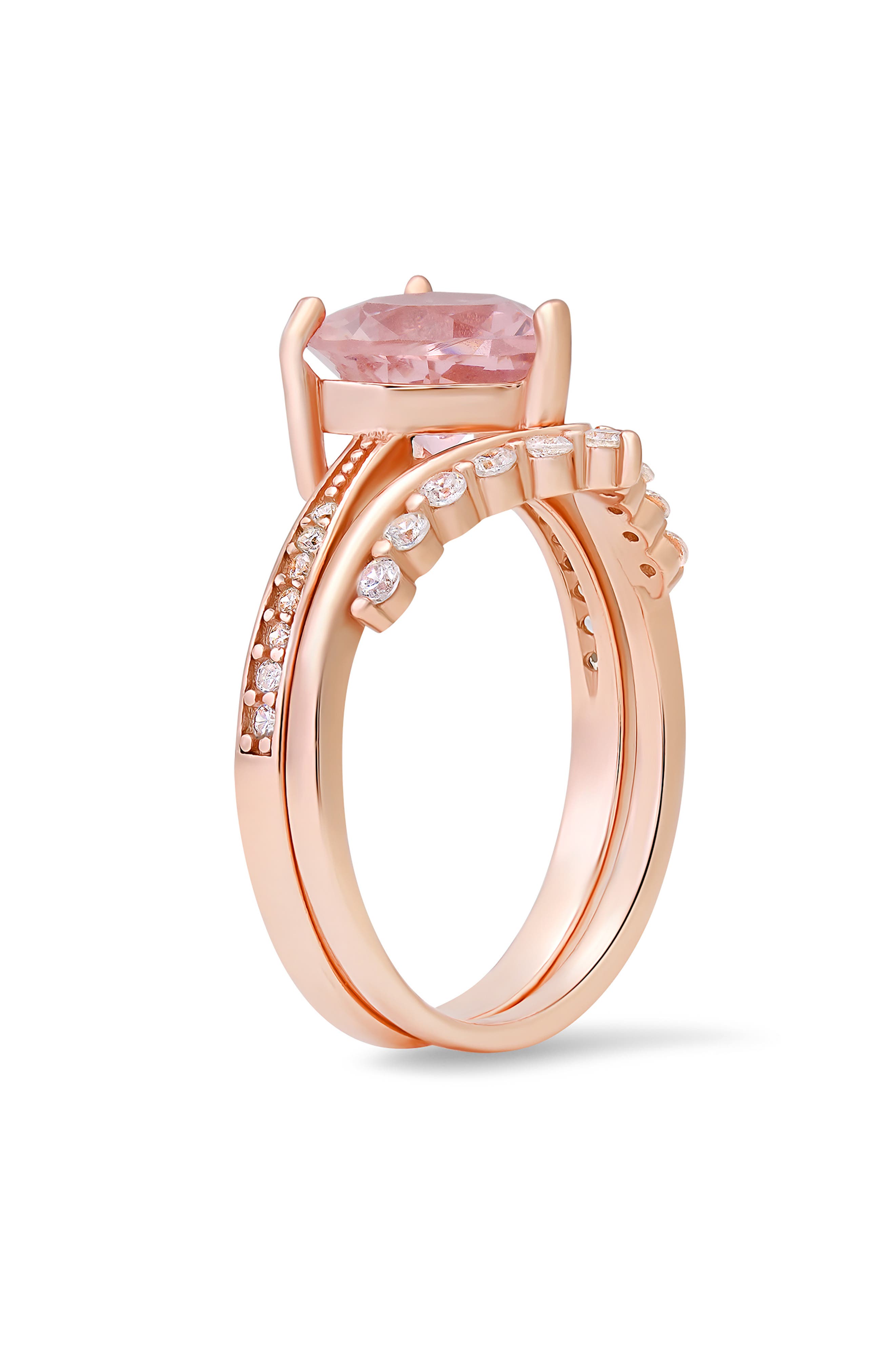 Queen Jewels Morganite Heart Two-Piece Ring Set