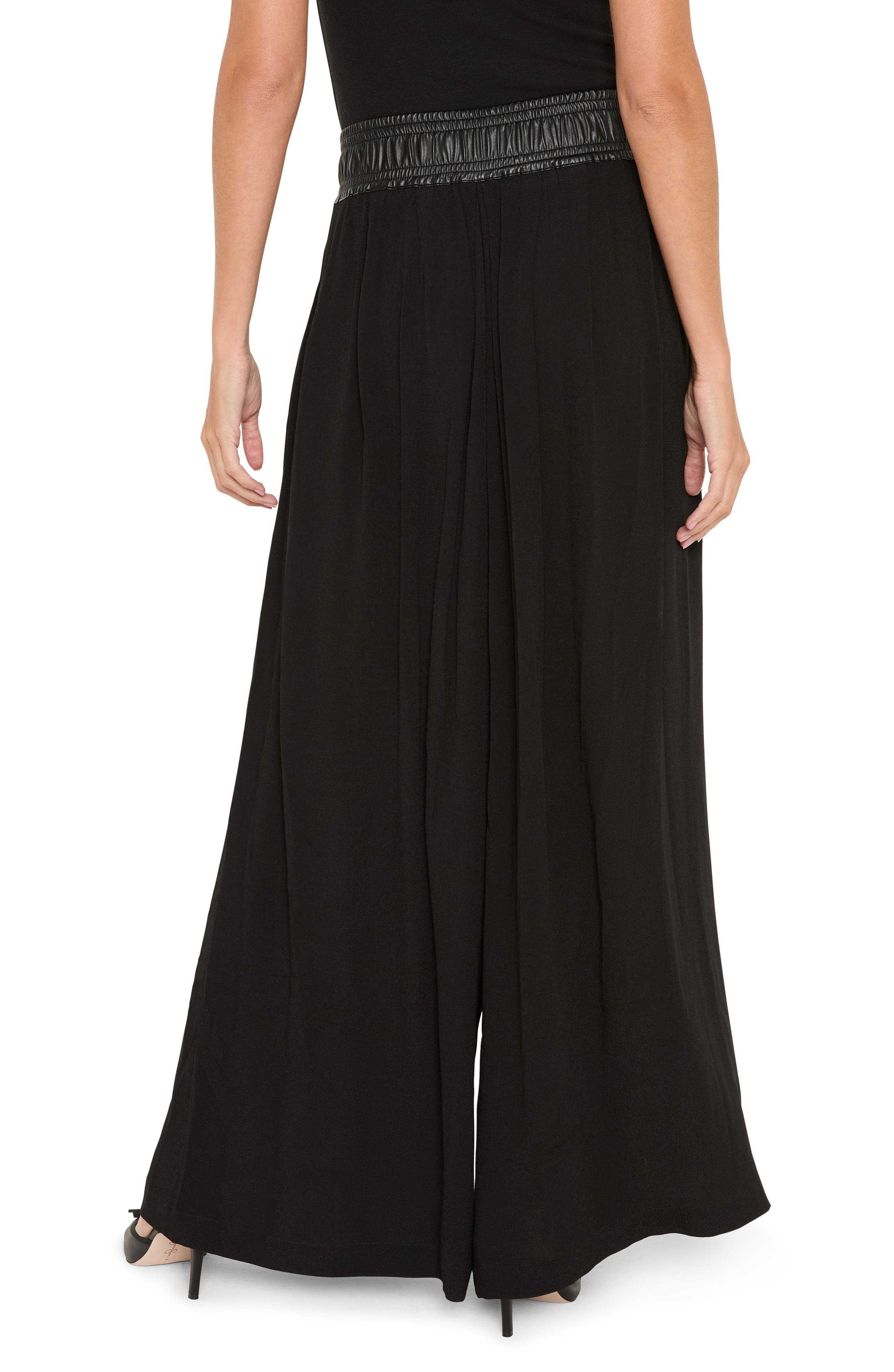 NIC+ZOE Faux Leather Waistband Wide Leg Pants