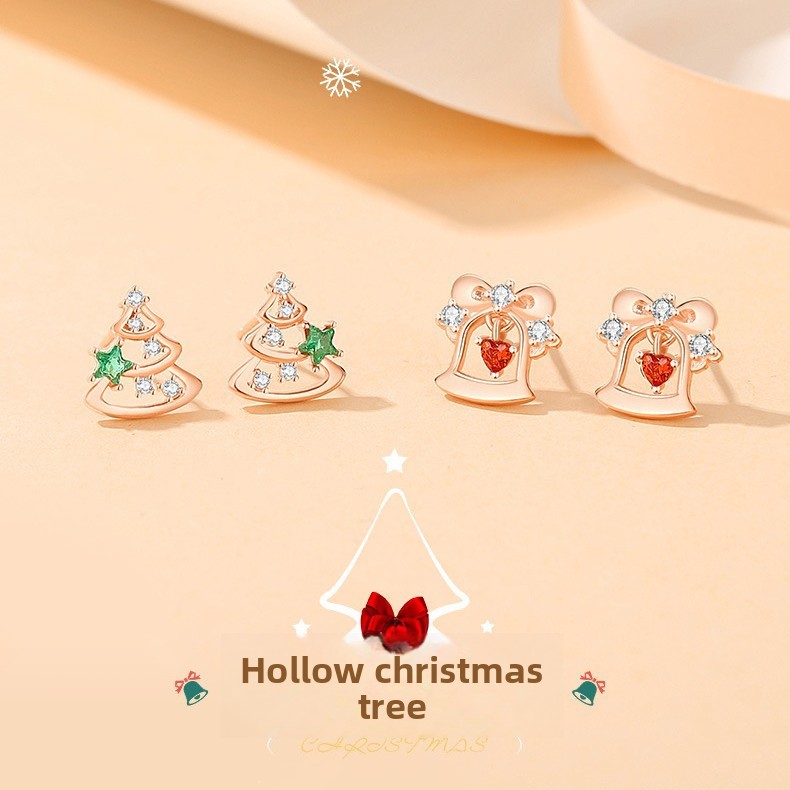 925 Sterling Silver Christmas Tree Stud Earrings| Holiday Gift Jewelry