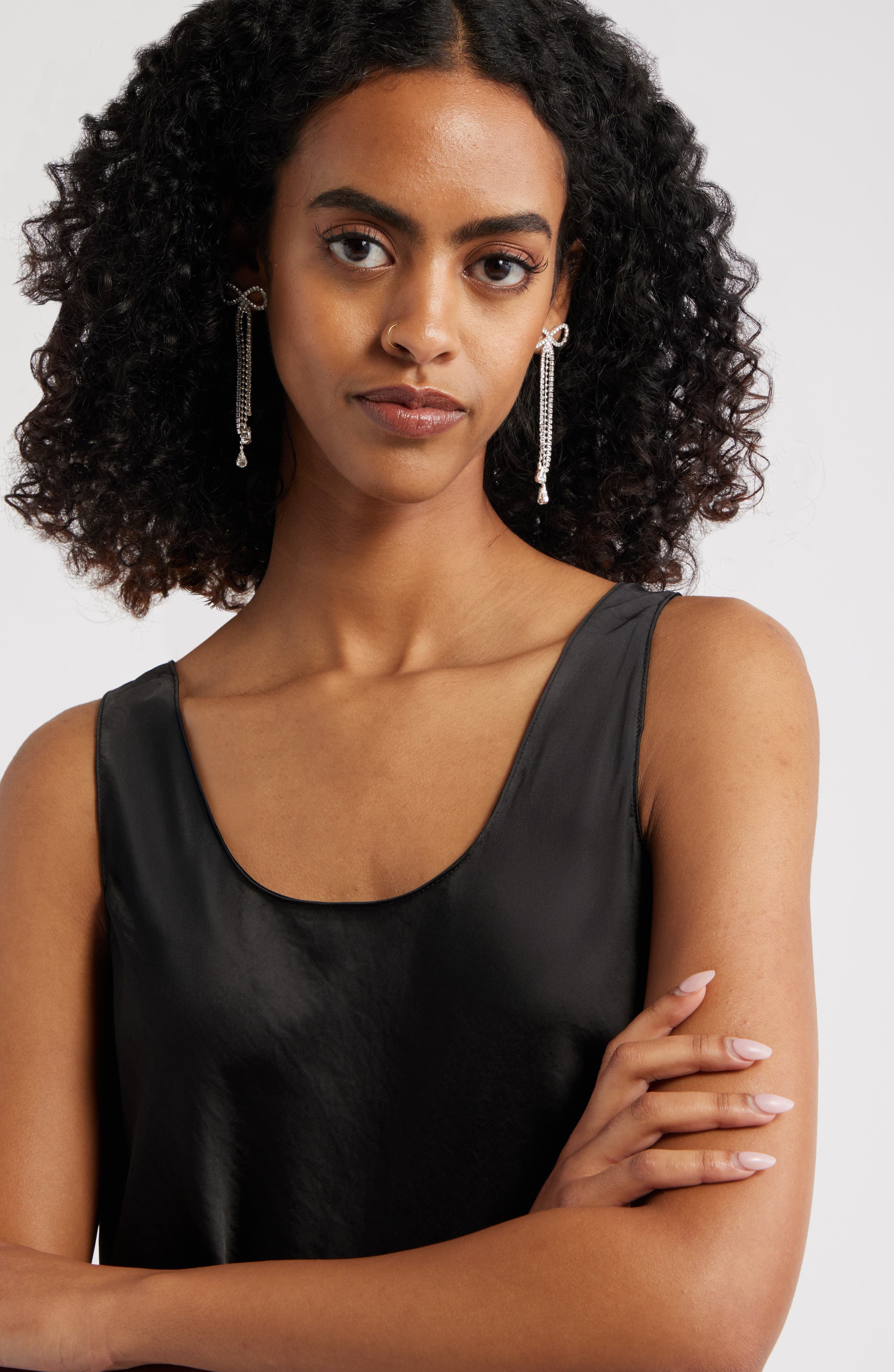 Open Edit Stone Crystal Bow Drop Earrings