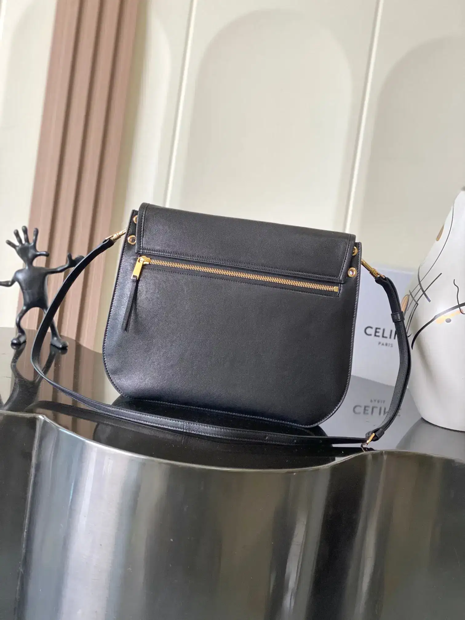 Celine Black Triomphe Lambskin Crossbody Bag product photo from LabelPicks