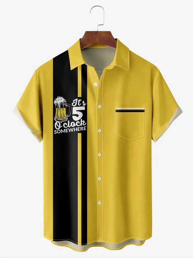 Beer Chest Pocket Short Sleeve Bowling Shirt
