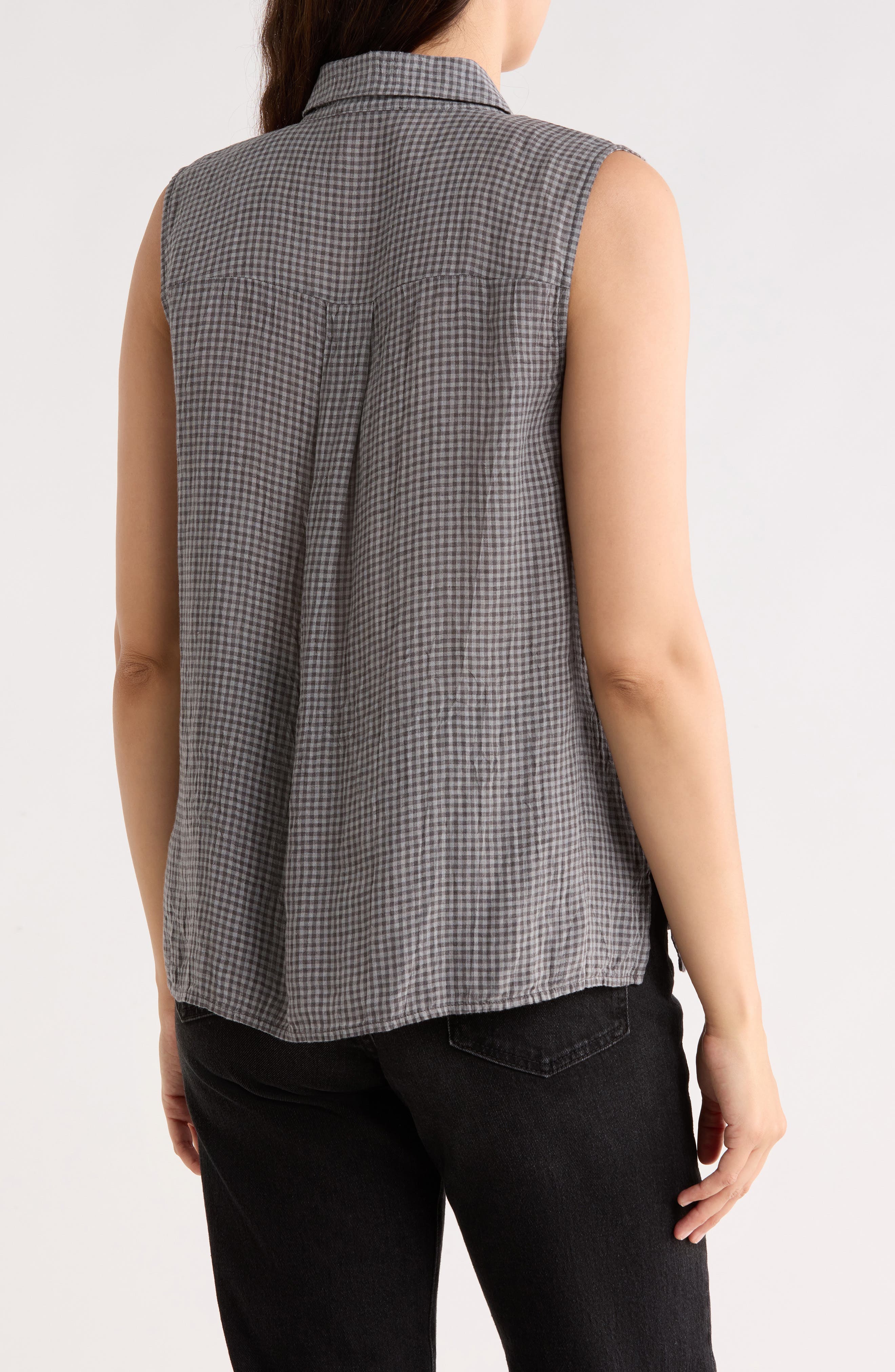 Eileen Fisher Classic Collar Sleeveless Organic Cotton Button-Up Shirt