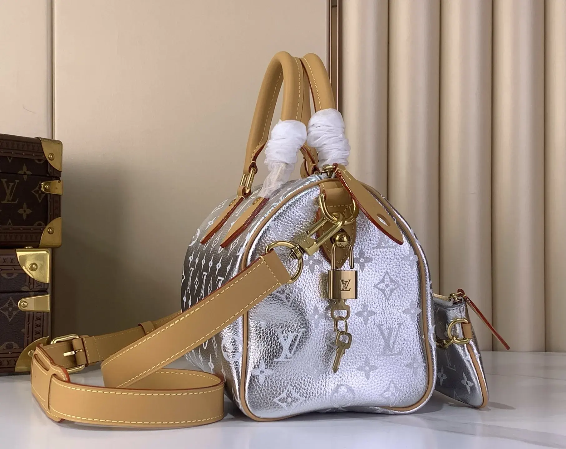 Louis Vuitton Silver Speedy Calfskin Top Handle Bag product photo from LabelPicks
