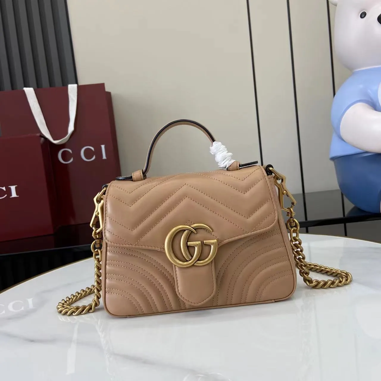 Gucci Beige Marmont GG Supreme Canvas Top Handle Bag product photo from LabelPicks