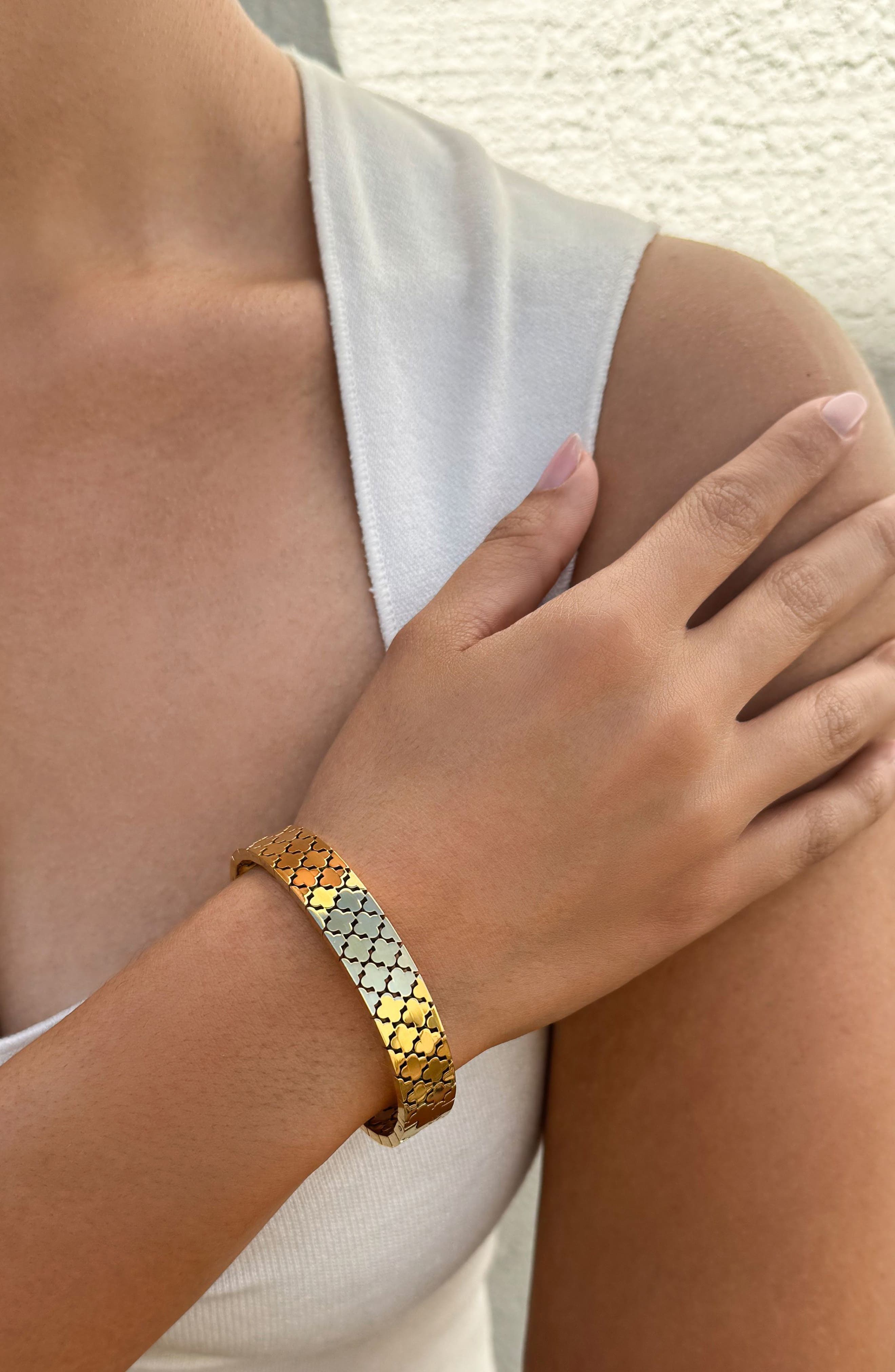 Adornia 18K Gold Plated Quatrefoil Hinged Bangle Bracelet