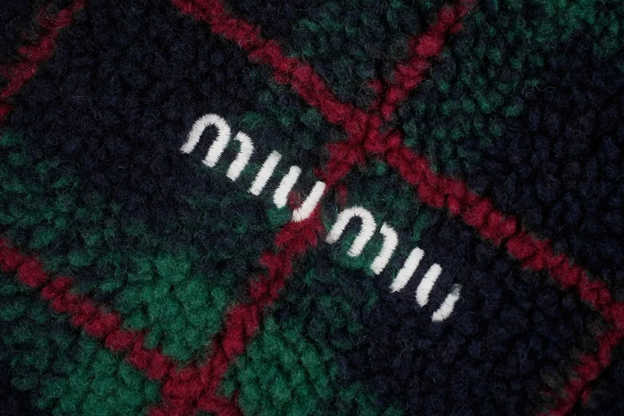 Miu Miu Dark Green Check Fleece Zip Jacket product photo from LabelPicks