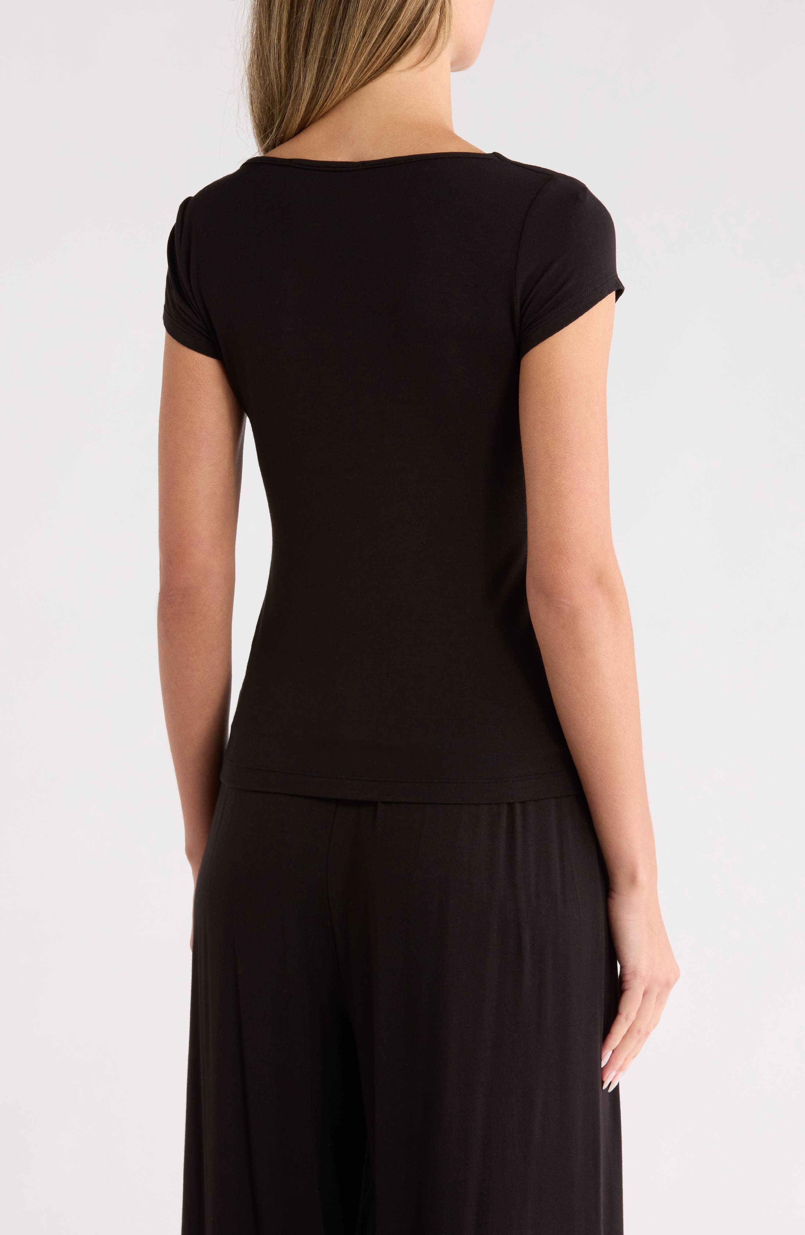 Renee C Solid Cowl Neck Cap Sleeve T-Shirt