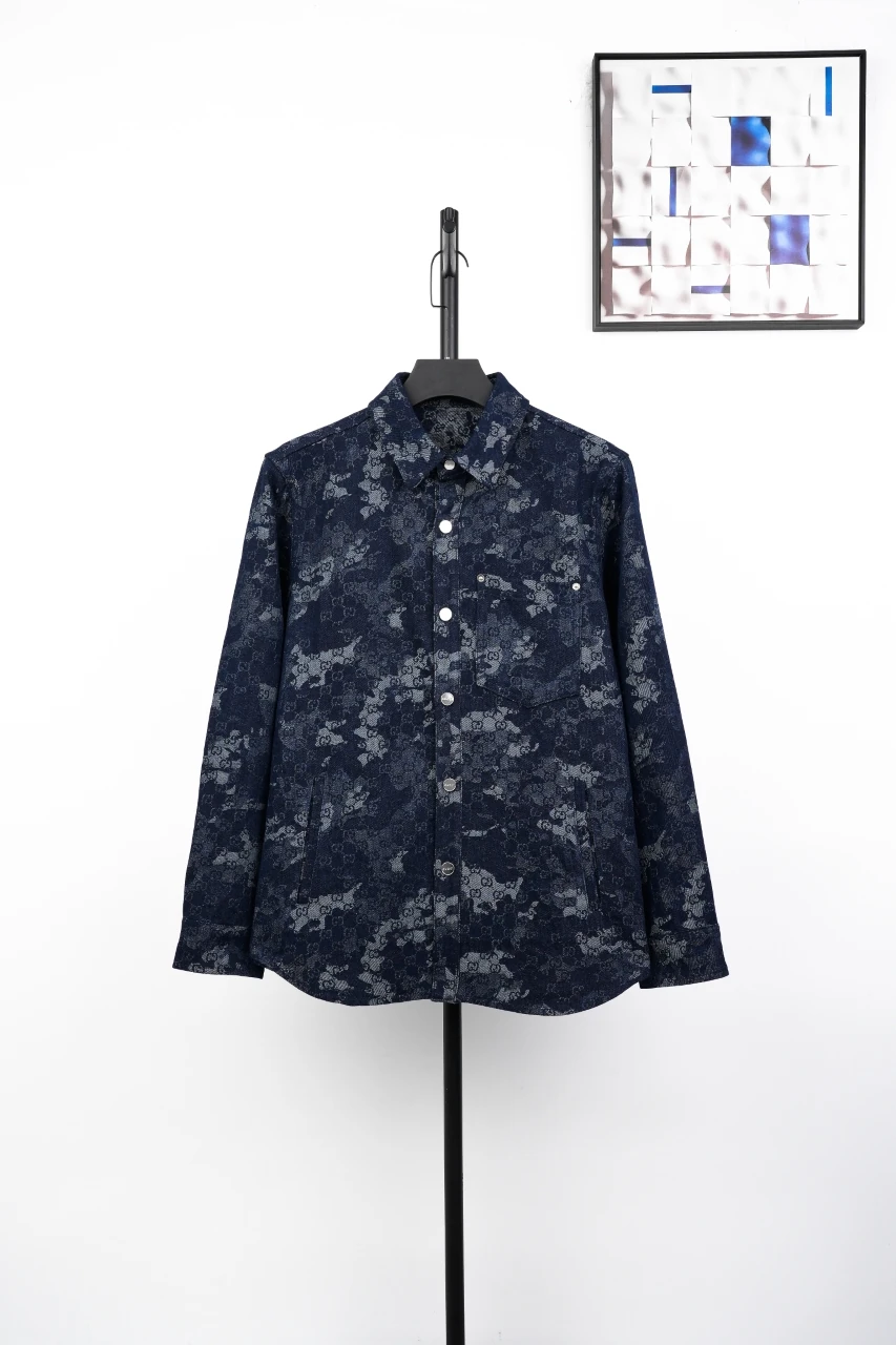 GUCCI Blue White Marble GG Denim Overshirt product photo from LabelPicks