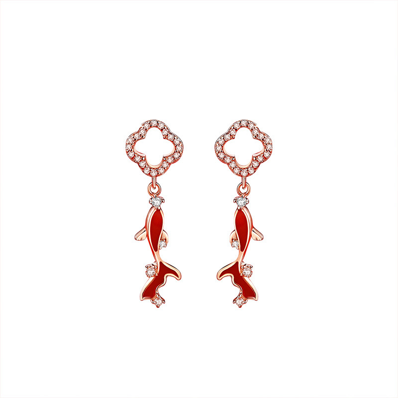 925 Sterling Silver Koi Fish Clover Stud Earrings| Chinese New Year Jewelry