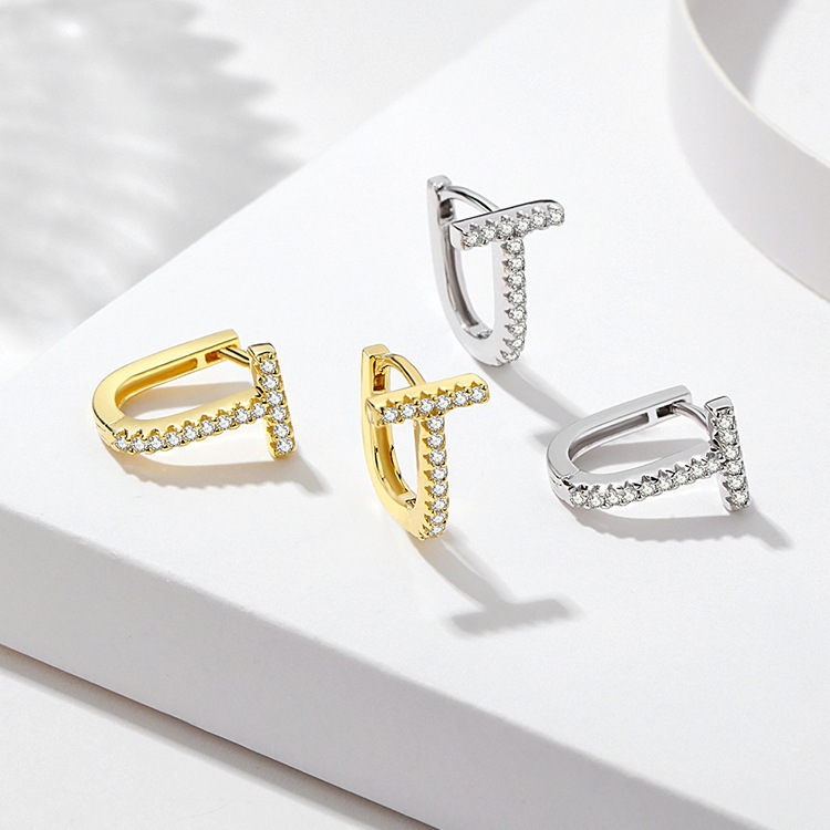 925 sterling silver earrings for women, Korean style, micro-inlaid U-shaped zircon, simple and artistic, trendy earrings