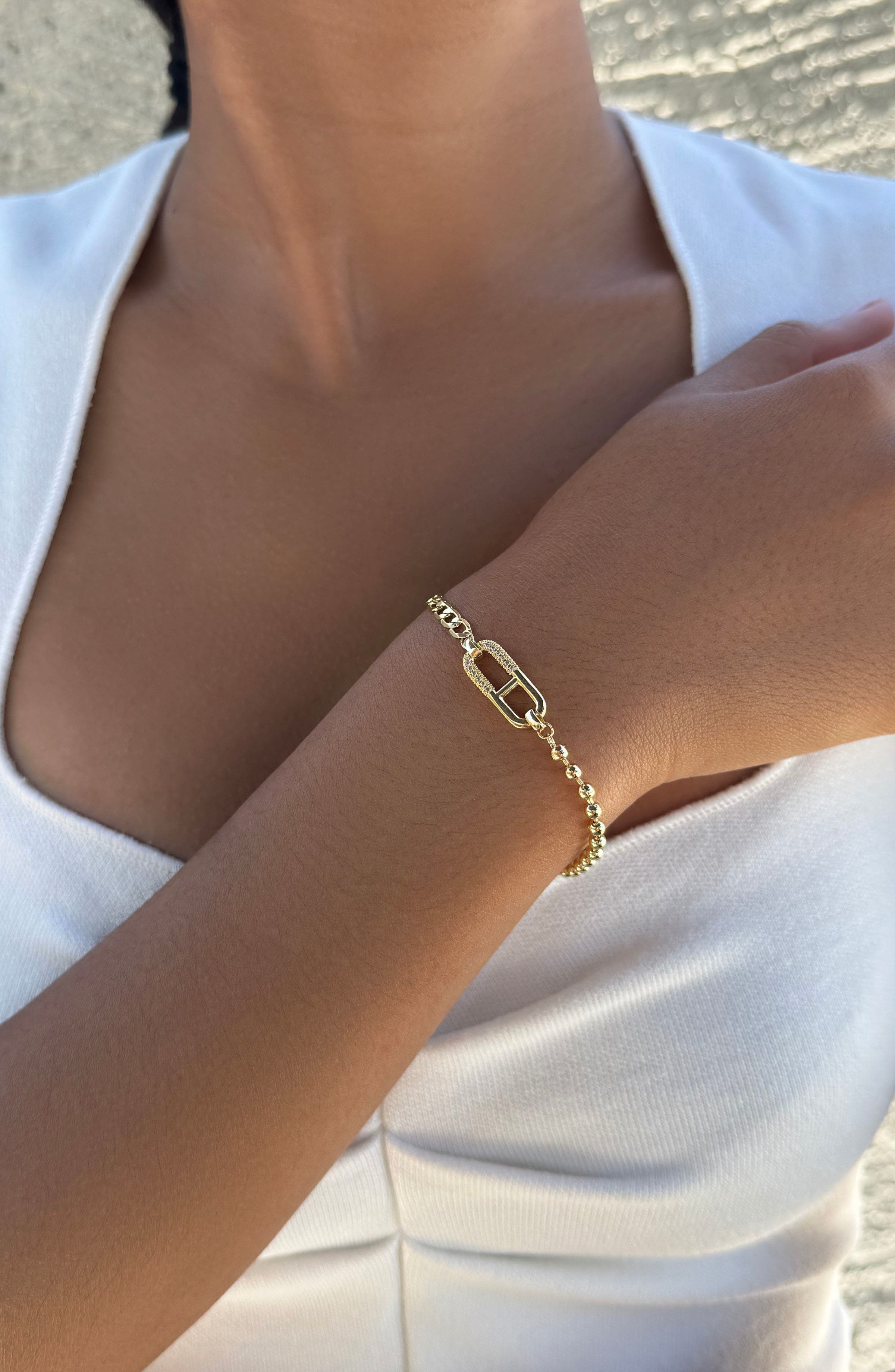 Adornia 14K Gold Plated Cubic Zirconia Mixed Chain Bracelet