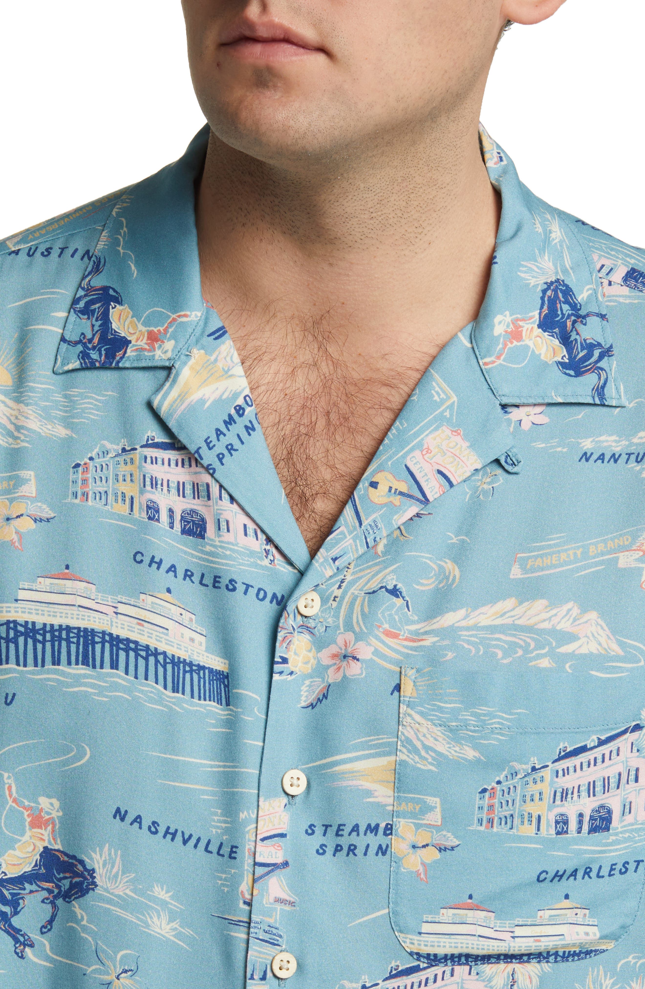 Faherty Kona Print Short Sleeve Terry Button-Up Shirt