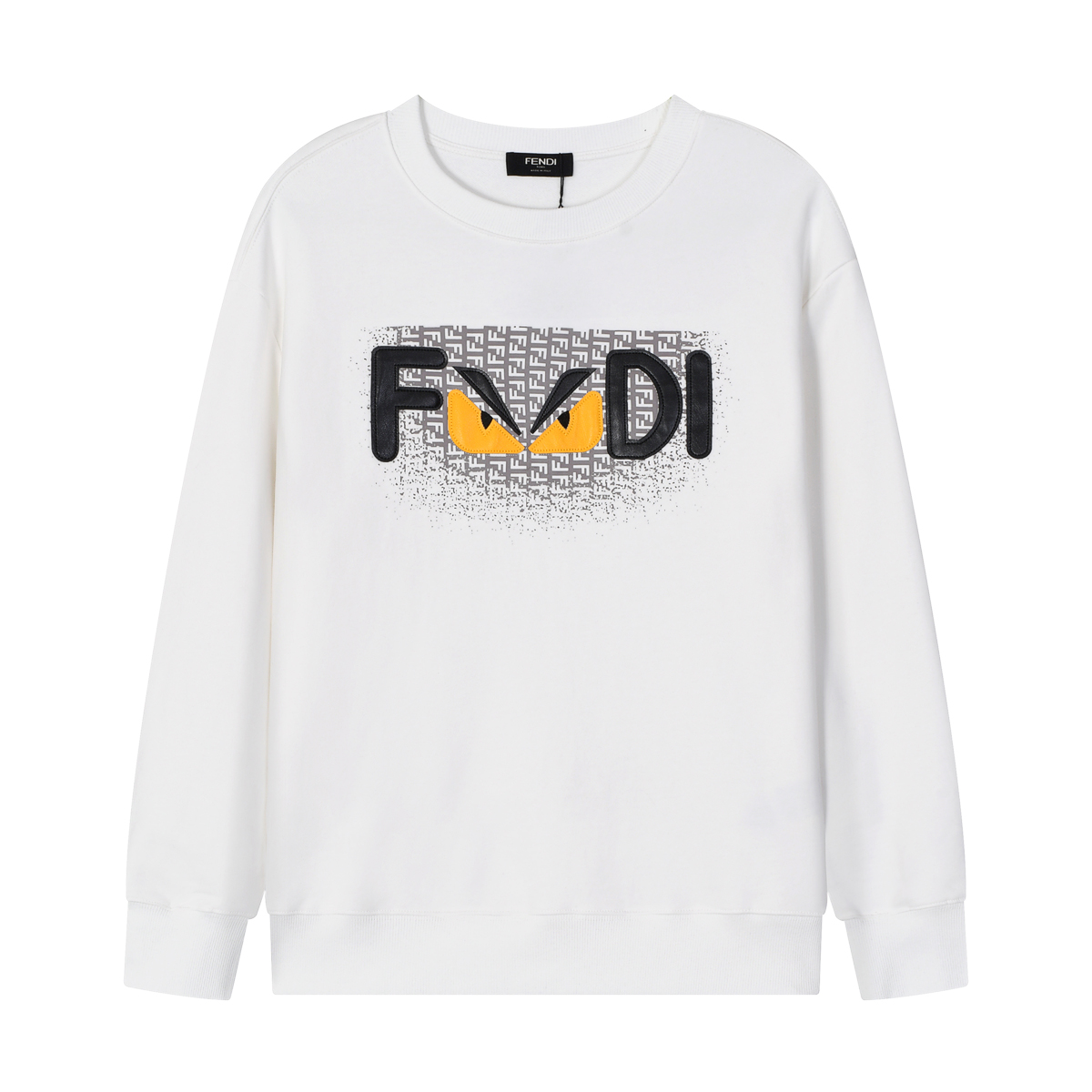 Leather Applique Embroidery Print Long Sleeve Sweatshirt